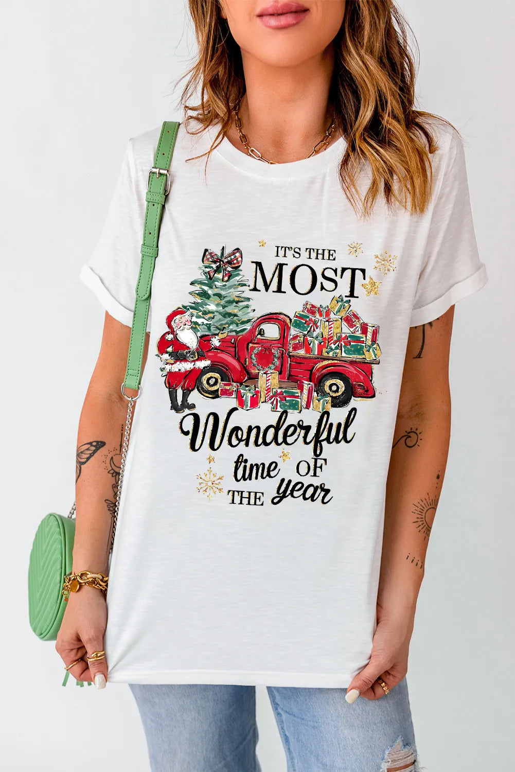 Graphic Round Neck Short Sleeve T-Shirt - Lojy Shop