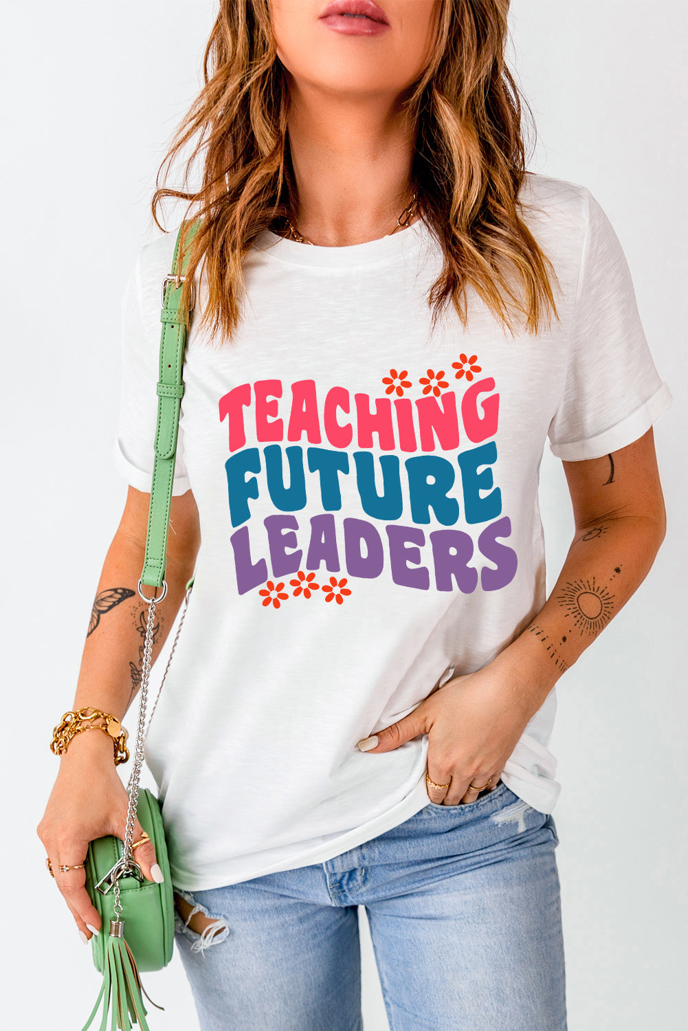 Letter Graphic Round Neck Short Sleeve T-Shirt - Lojy Shop