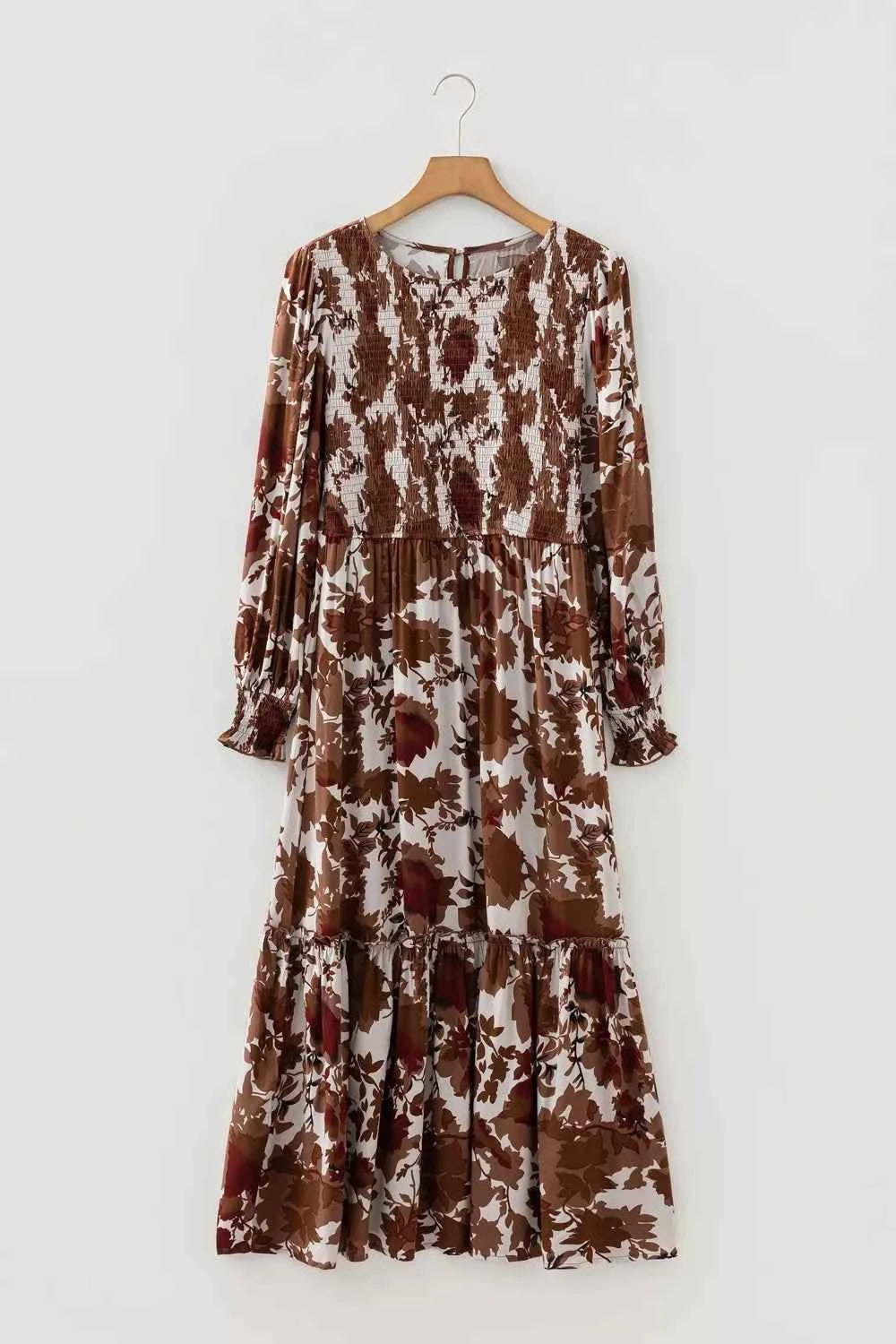 Floral Puff Sleeve Smocked Bodice Ruffled Maxi Dress