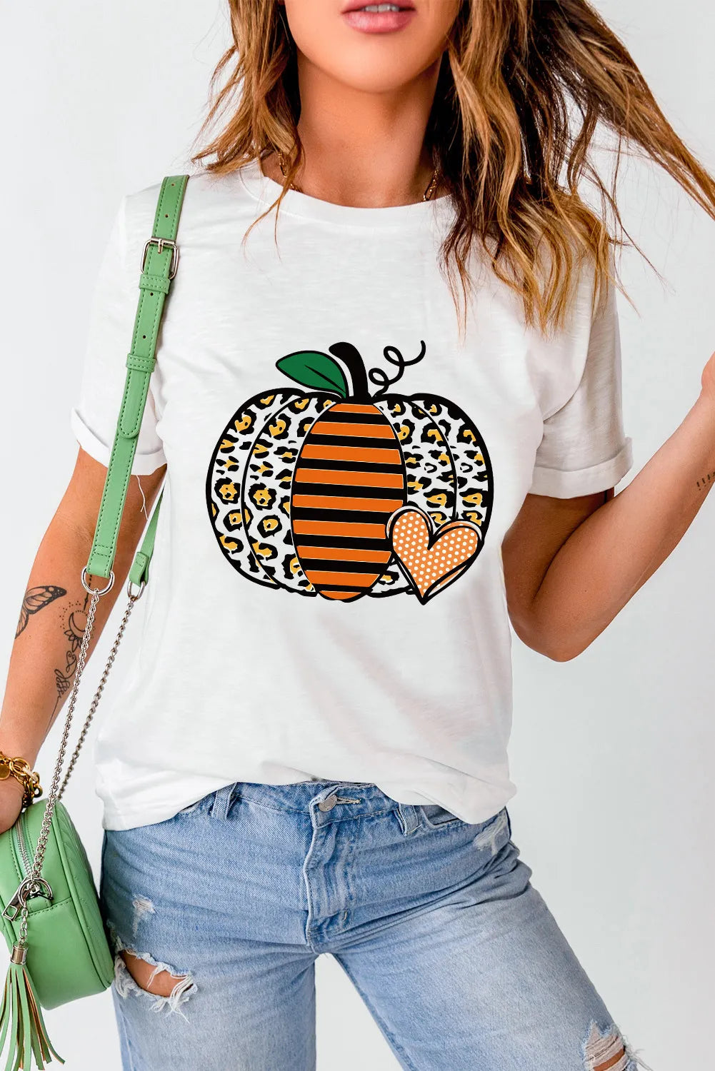 Pumpkin Graphic Round Neck Short Sleeve T-Shirt - Lojy Shop
