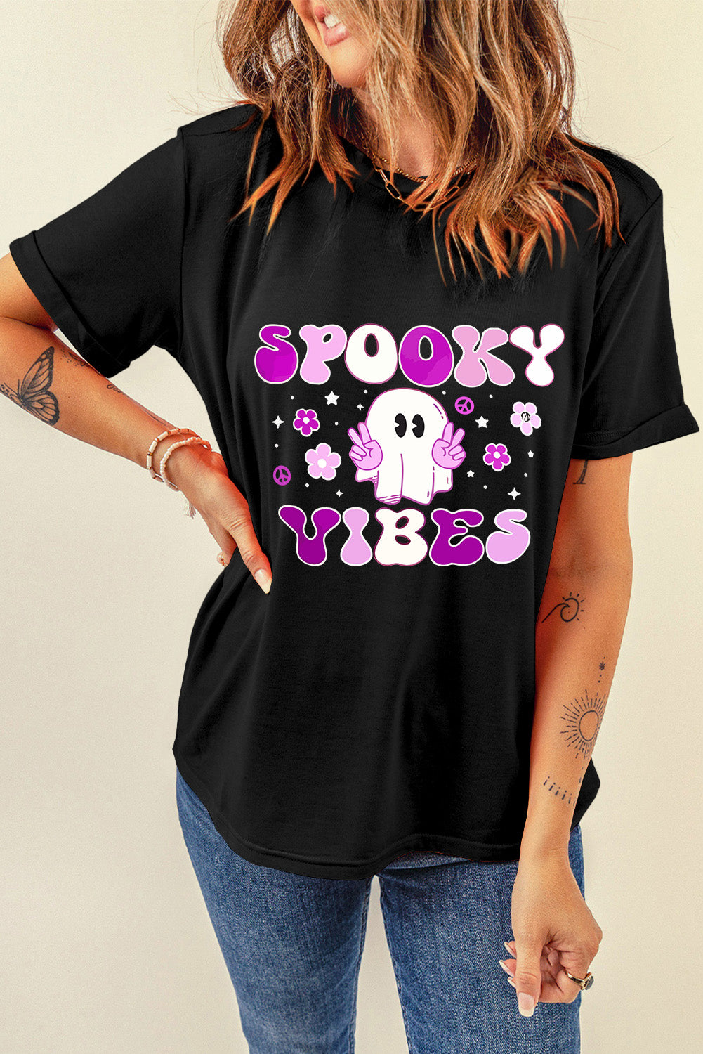 Graphic Round Neck Short Sleeve T-Shirt - Lojy Shop