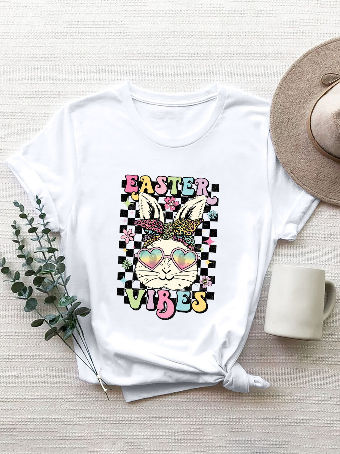 EASTER VIBES Round Neck Short Sleeve T-Shirt - Lojy Shop