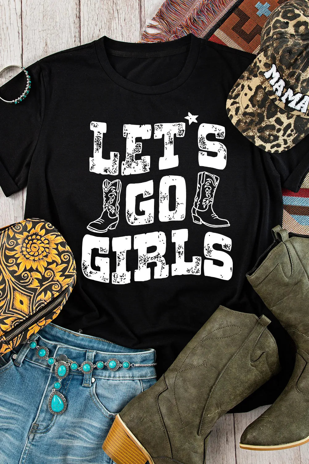 Letter Graphic Round Neck Short Sleeve T-Shirt - Lojy Shop
