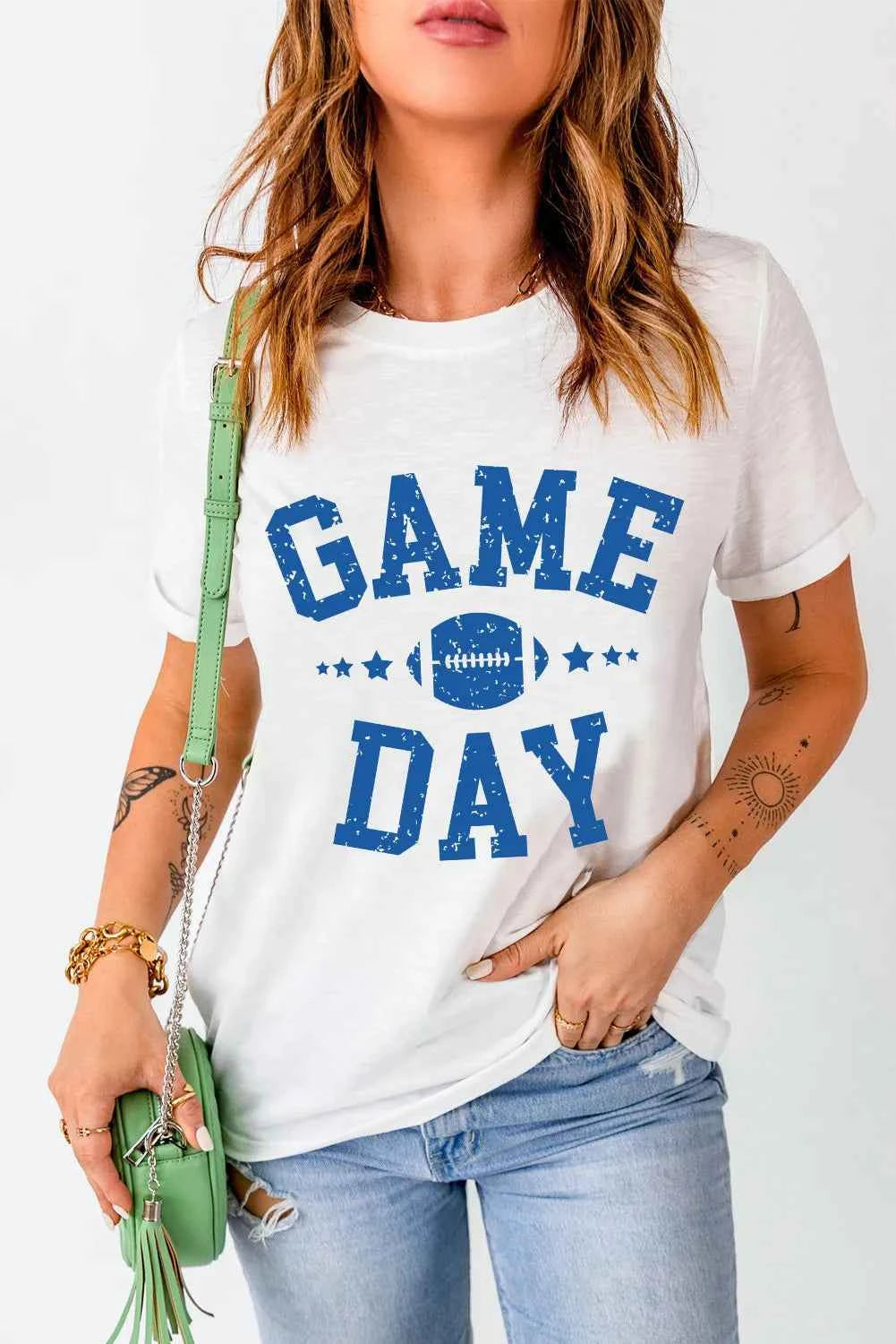 GAME DAY Round Neck Short Sleeve T-Shirt - Lojy Shop