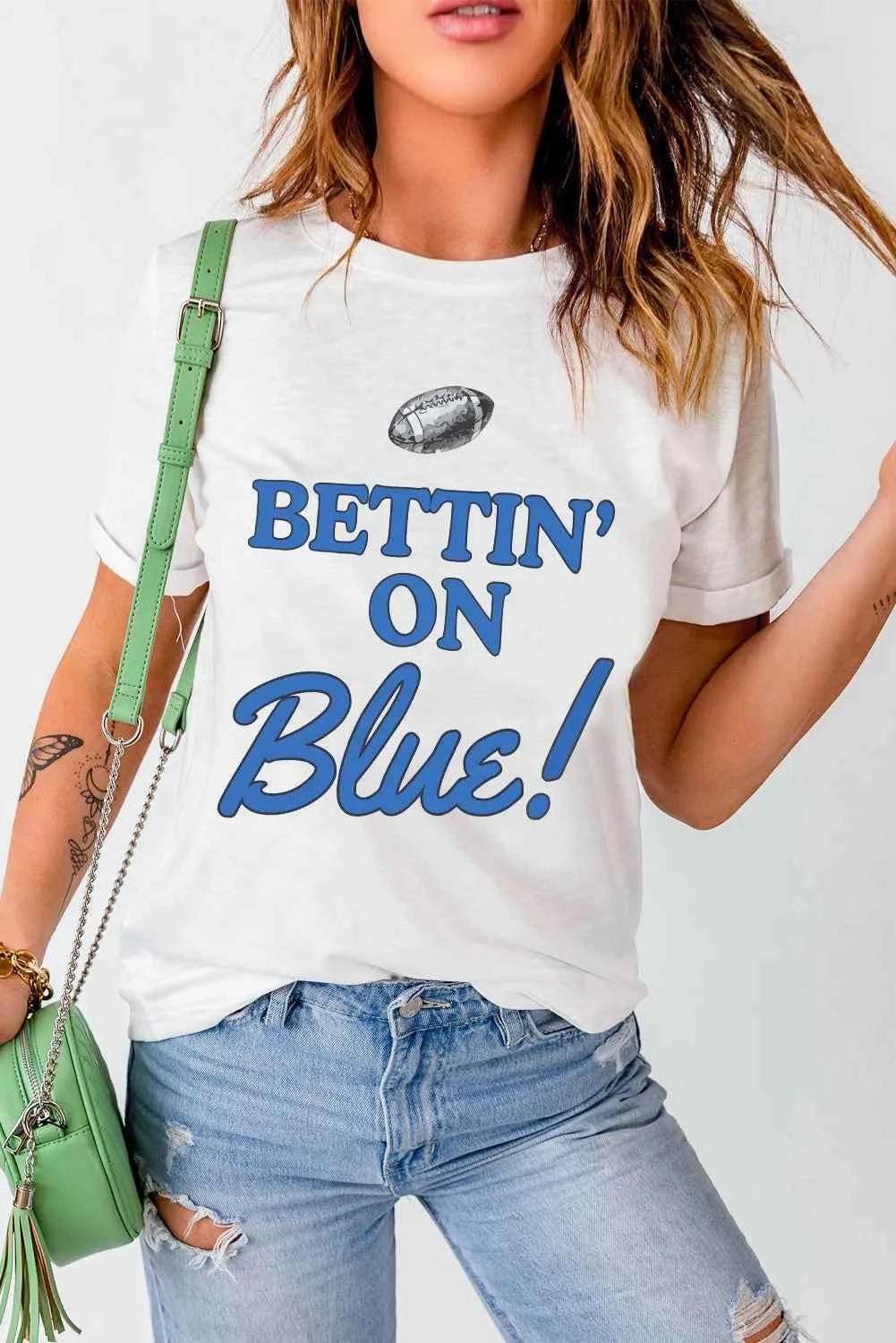 Letter Graphic Round Neck Short Sleeve T-Shirt - Lojy Shop