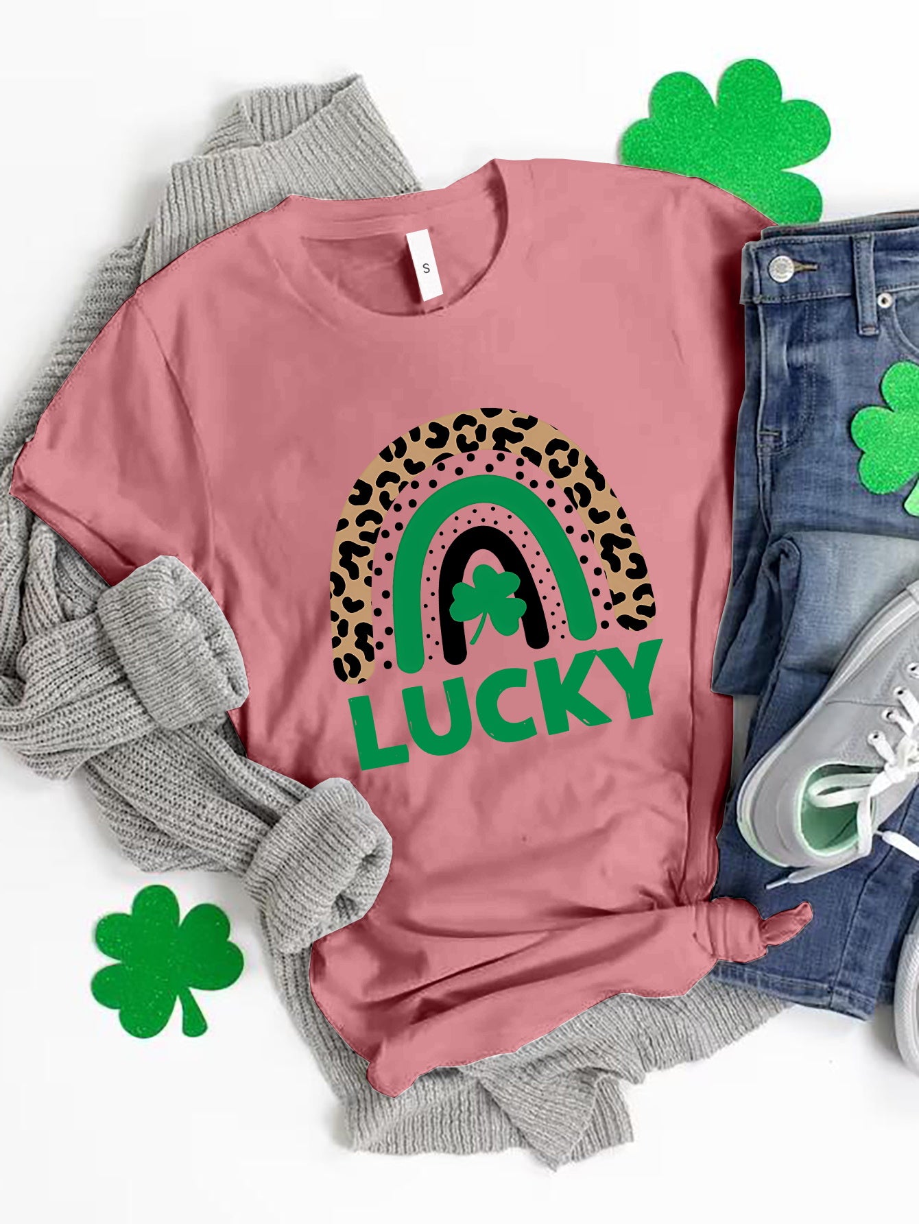 LUCKY Round Neck Short Sleeve T-Shirt - Lojy Shop