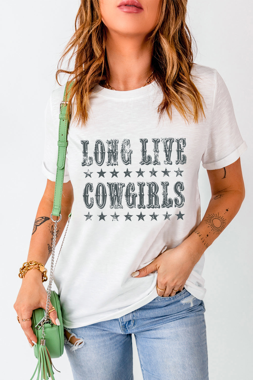 Letter Graphic Round Neck Short Sleeve T-Shirt - Lojy Shop