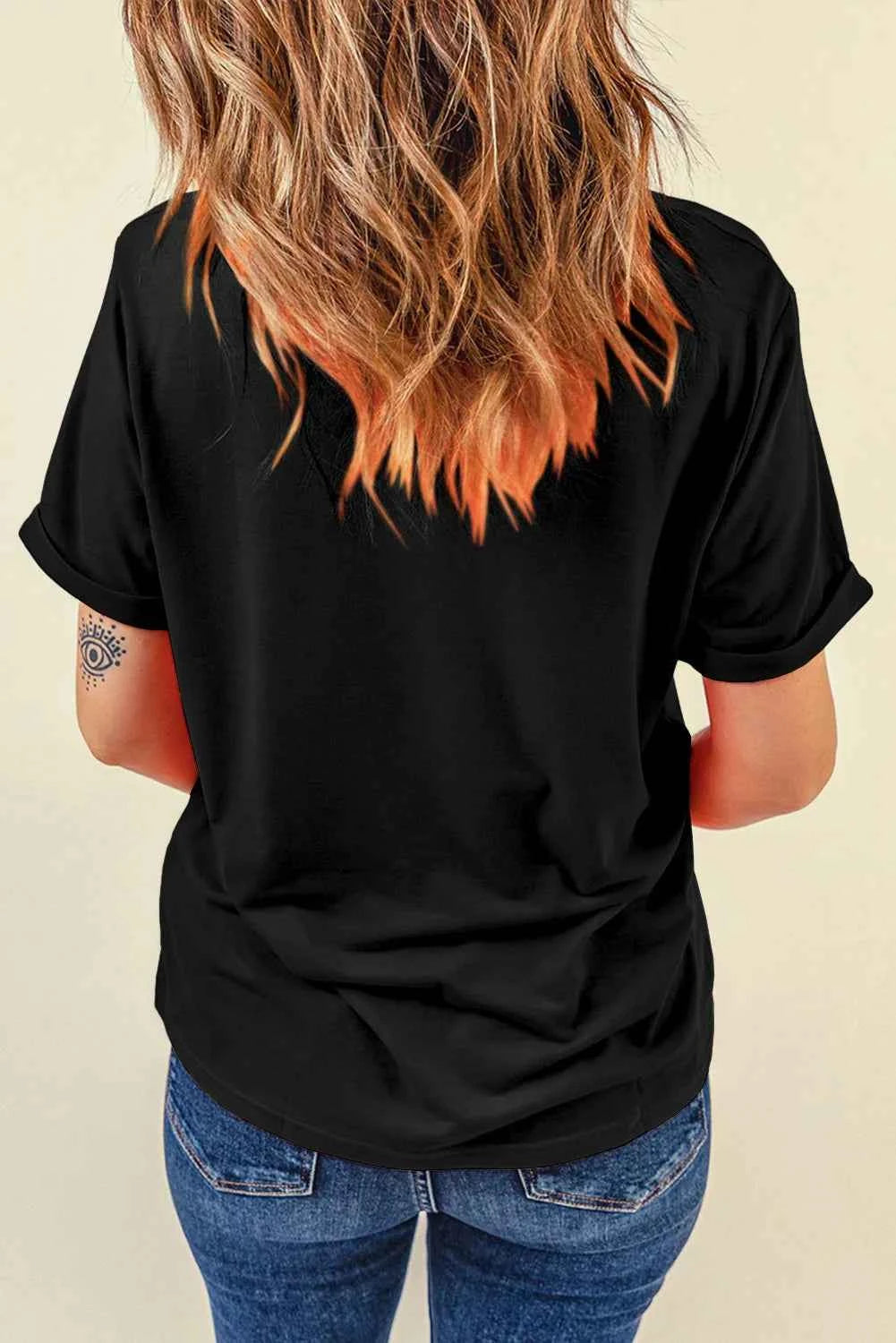 Letter Graphic Round Neck Short Sleeve T-Shirt - Lojy Shop