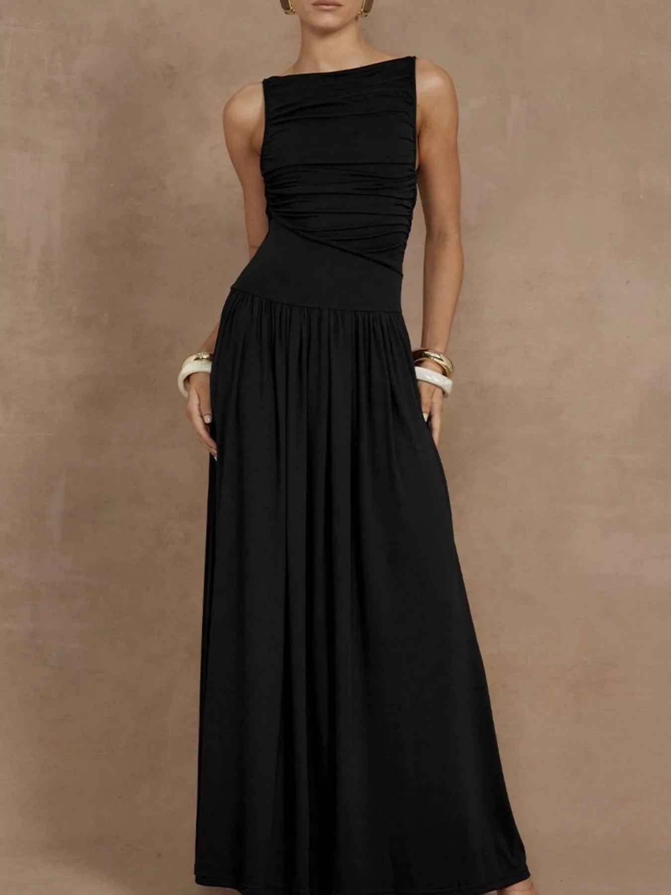 Full Size Ruched Sleeveless Maxi Dress Plus Size