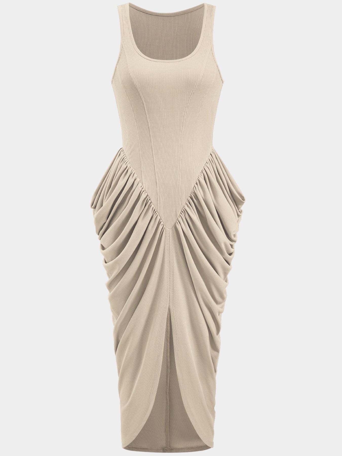 Ruched Detail Slit Midi Dress