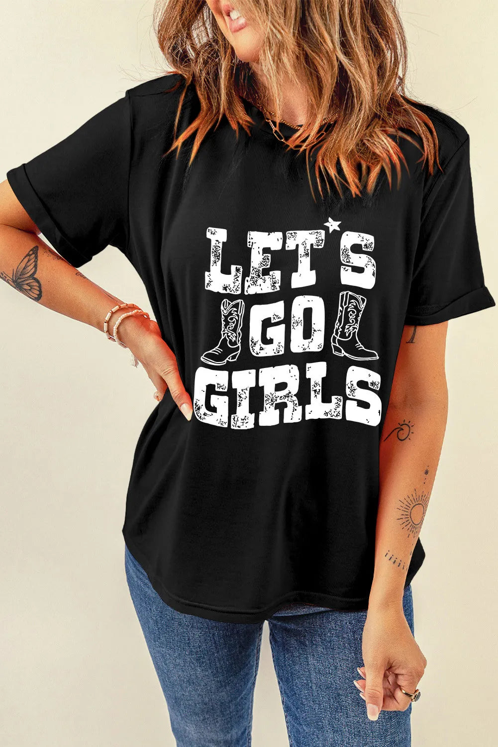 Letter Graphic Round Neck Short Sleeve T-Shirt - Lojy Shop