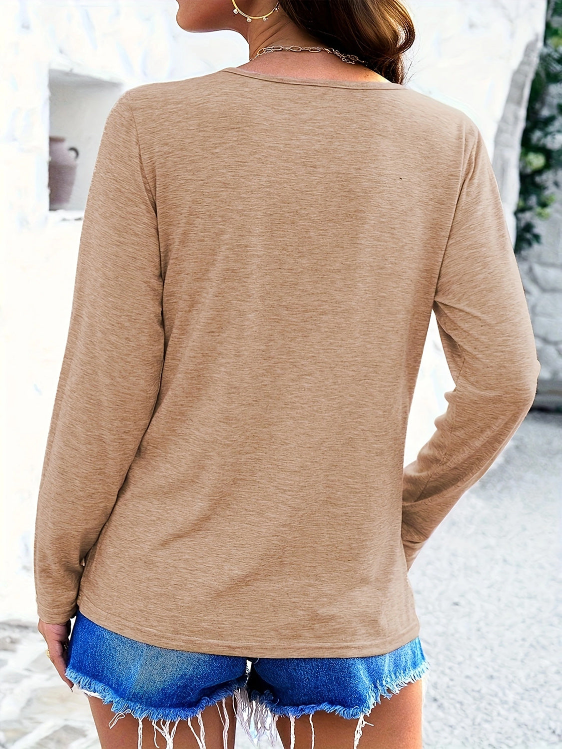 Crisscross V-Neck Long Sleeve T-Shirt - Lojy Shop