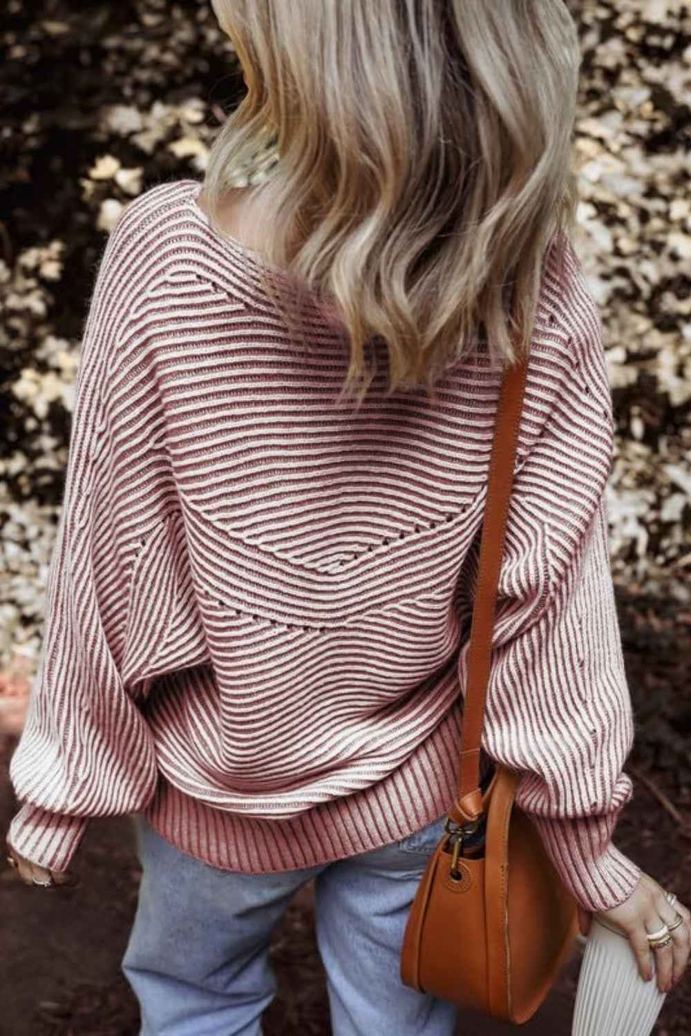 Textured Striped Round Neck Long Sleeve Top - Lojy Shop