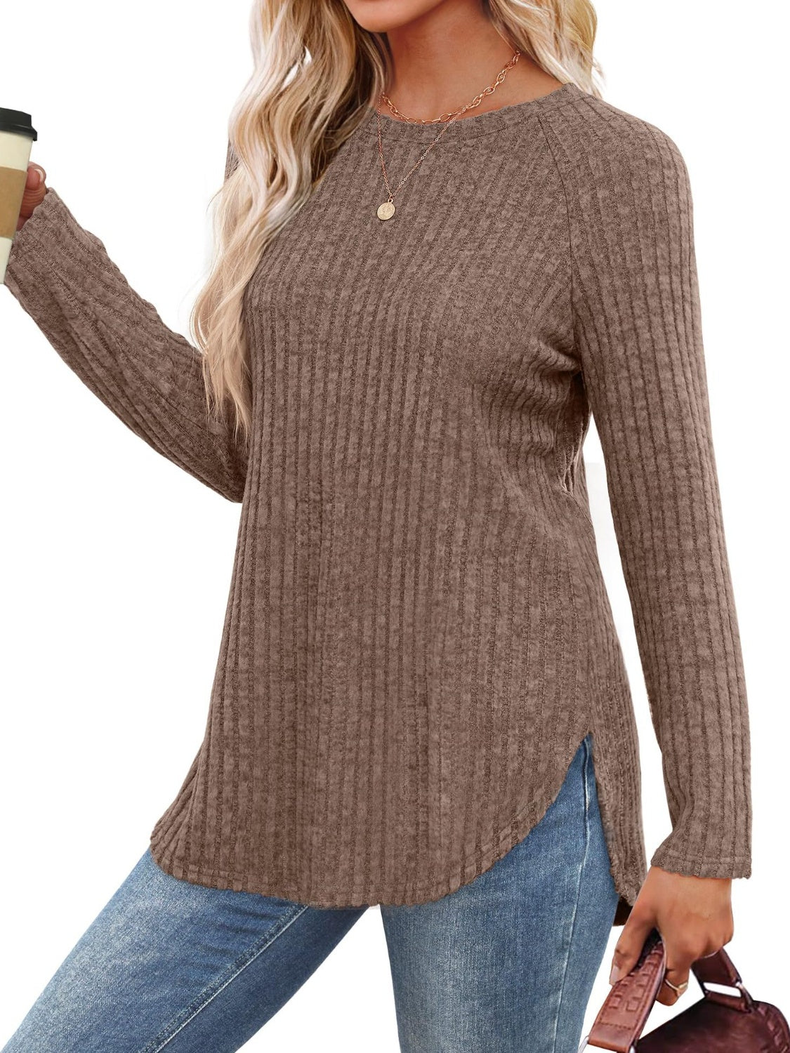Round Neck Raglan Sleeve T-Shirt - Lojy Shop