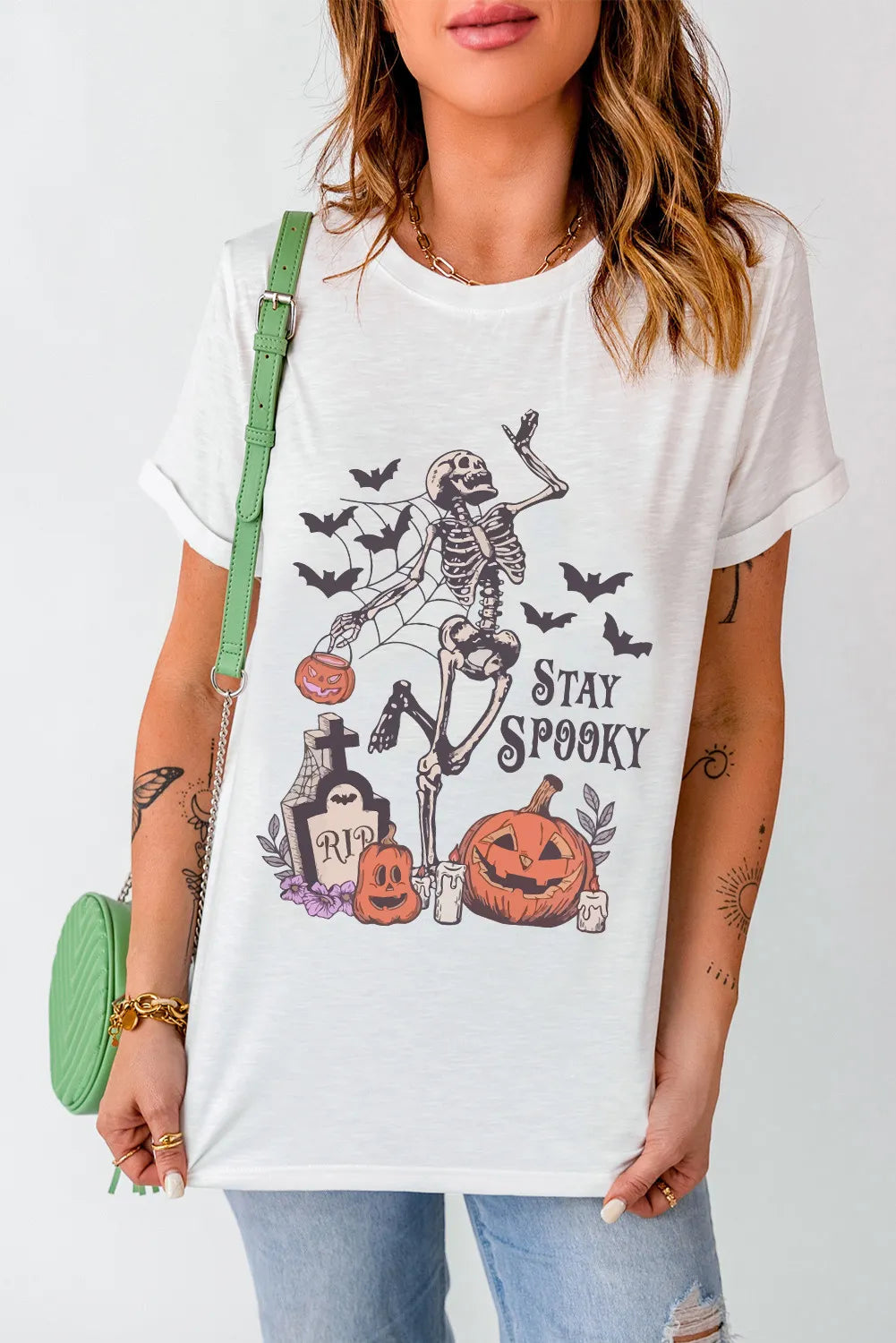 Graphic Round Neck Short Sleeve T-Shirt - Lojy Shop