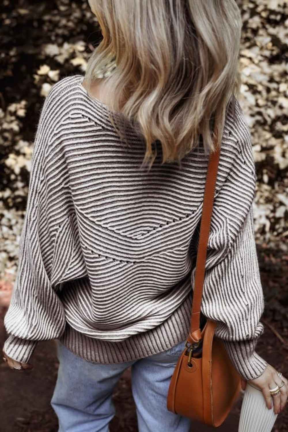 Textured Striped Round Neck Long Sleeve Top - Lojy Shop