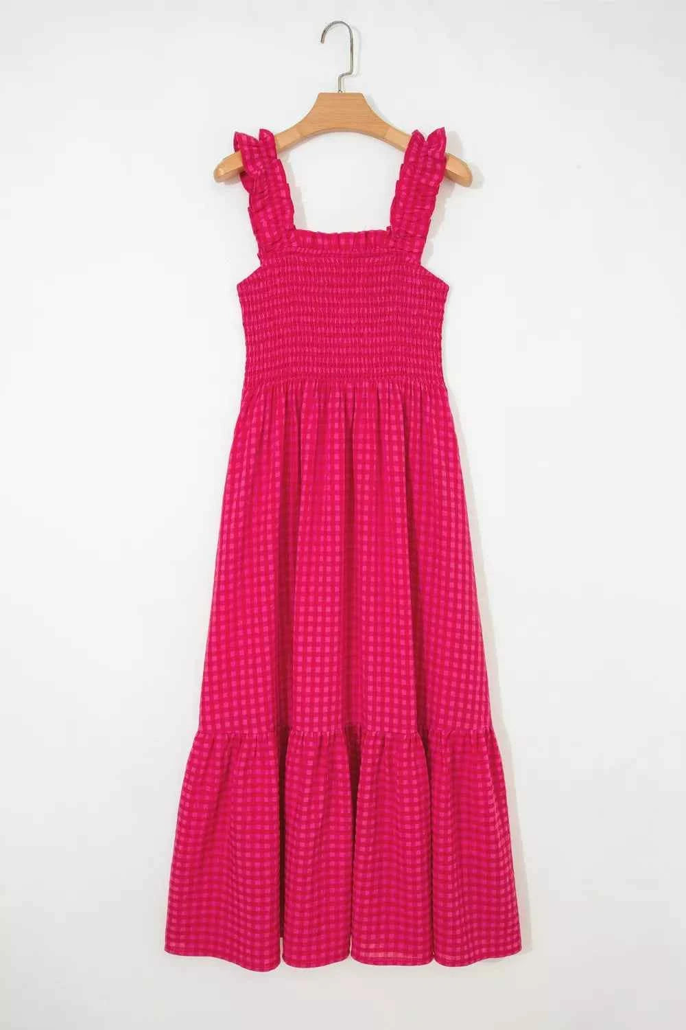 Plaid Square Neck Fit-and-flared Vacation Sundress