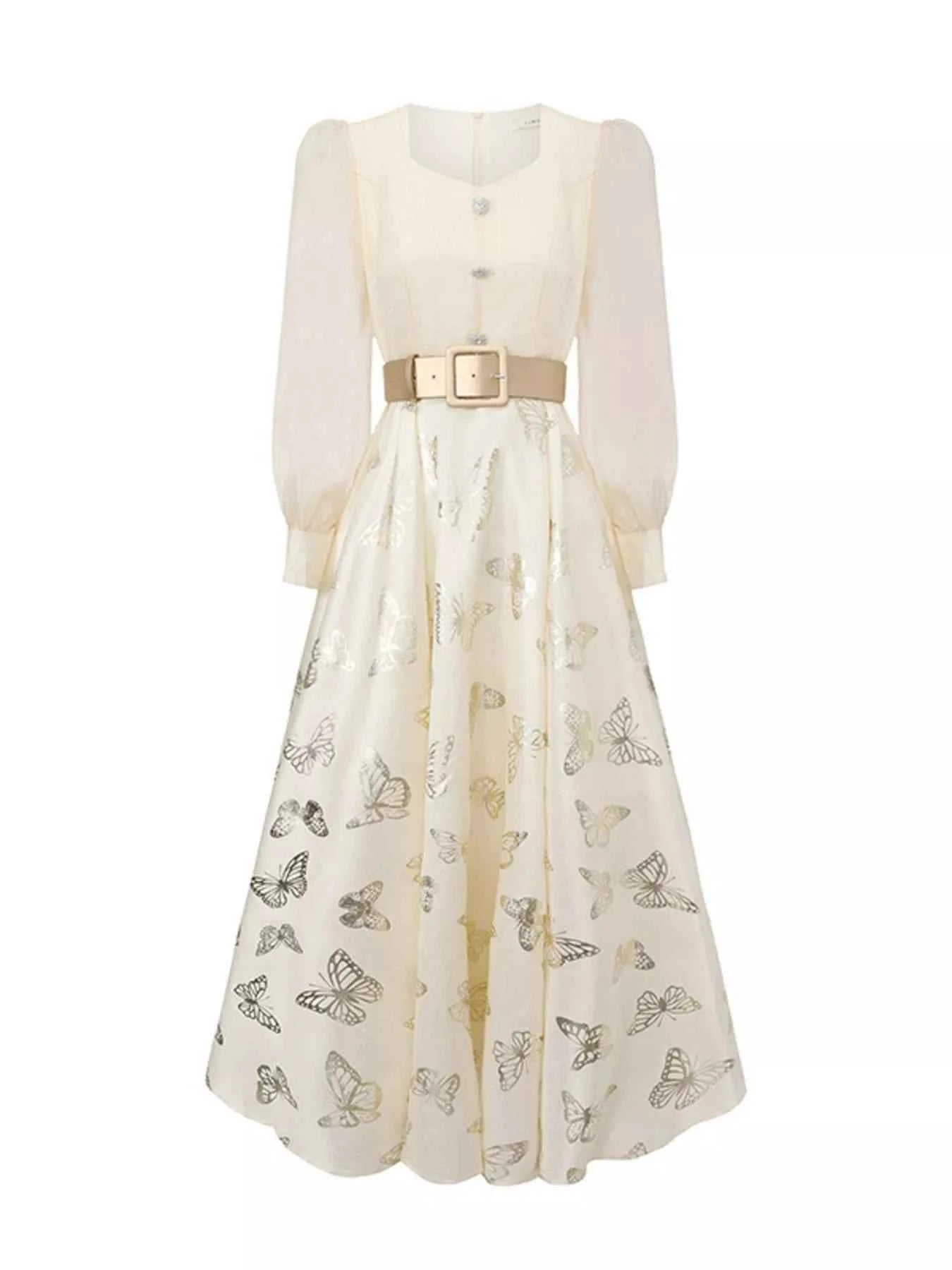 Butterfly Print Puff Sleeve Dress