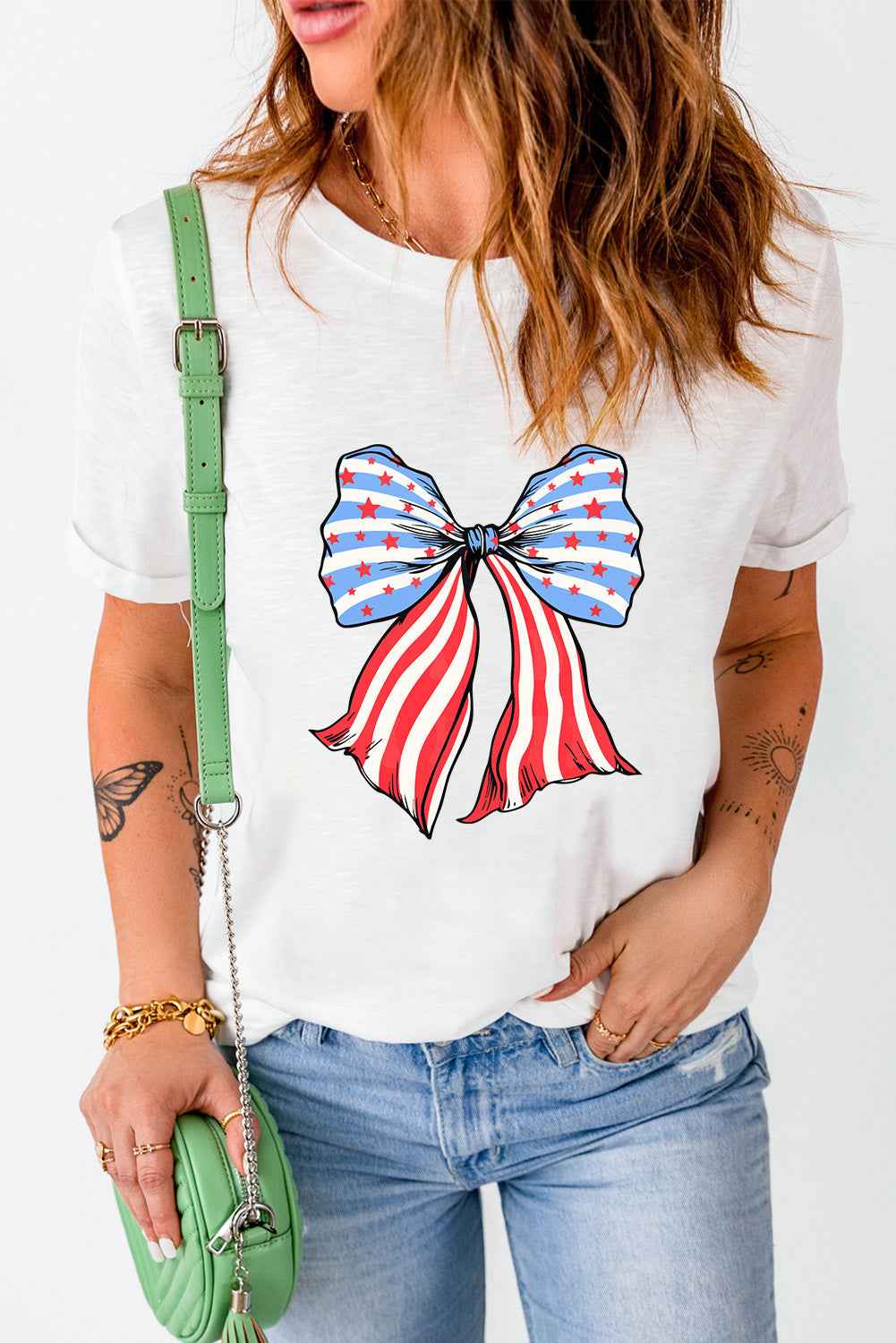 Bow Graphic Round Neck Short Sleeve T-Shirt - Lojy Shop