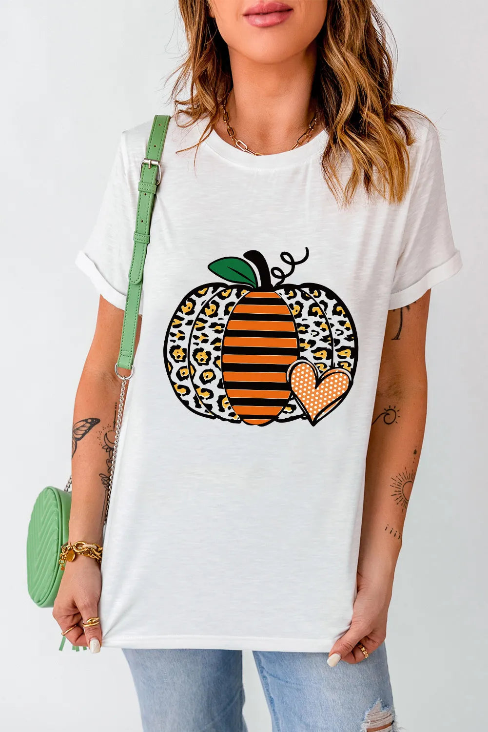 Pumpkin Graphic Round Neck Short Sleeve T-Shirt - Lojy Shop