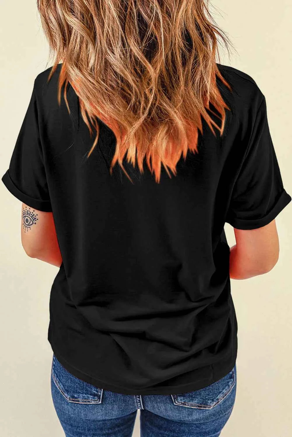 Letter Graphic Round Neck Short Sleeve T-Shirt - Lojy Shop