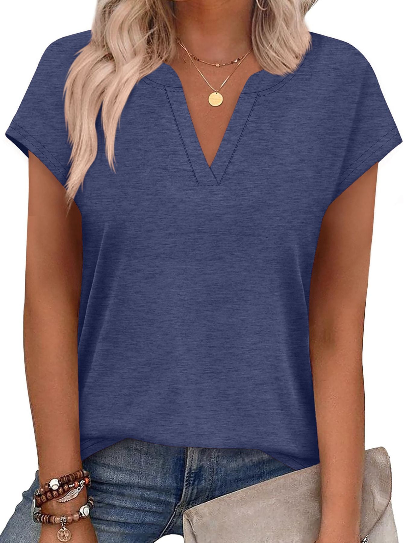 Notched Short Sleeve T-Shirt