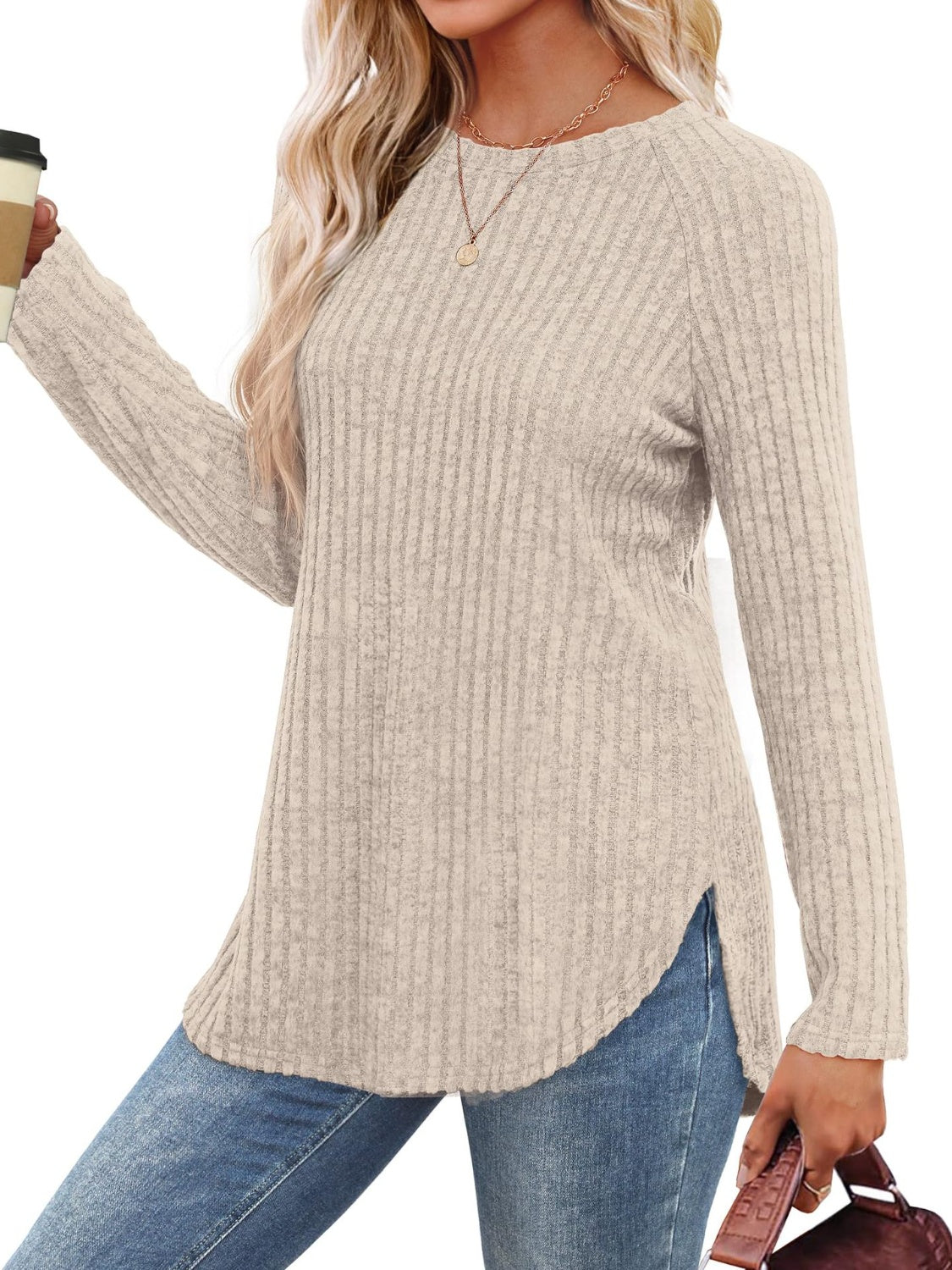Round Neck Raglan Sleeve T-Shirt - Lojy Shop