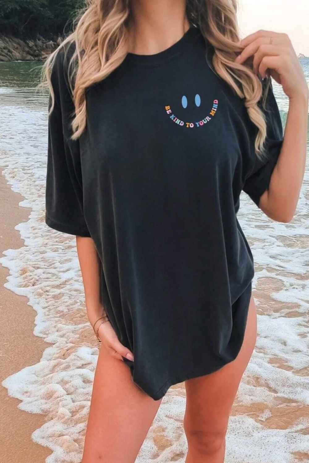 Letter Graphic Round Neck Short Sleeve T-Shirt - Lojy Shop