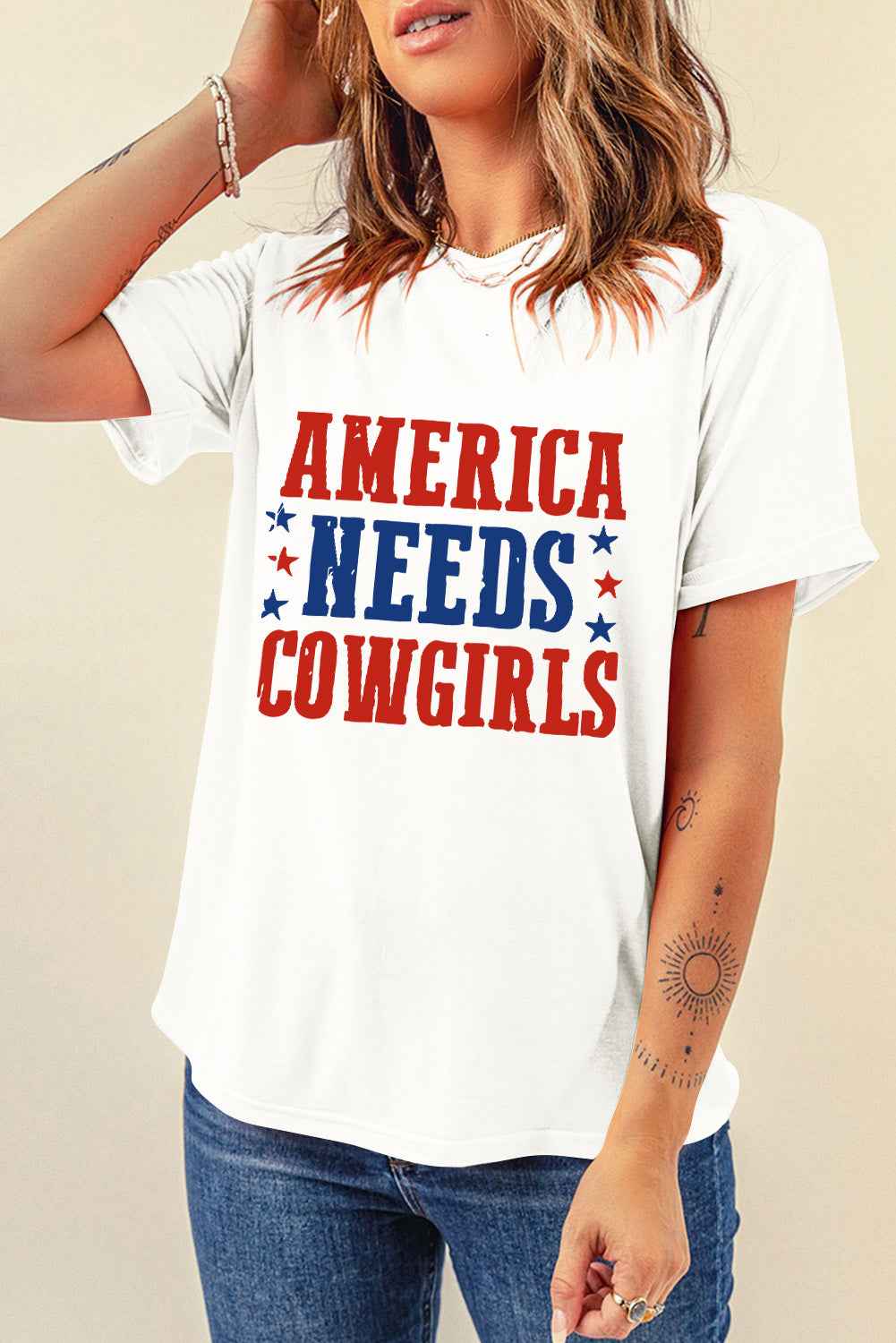 Letter Graphic Round Neck Short Sleeve T-Shirt - Lojy Shop