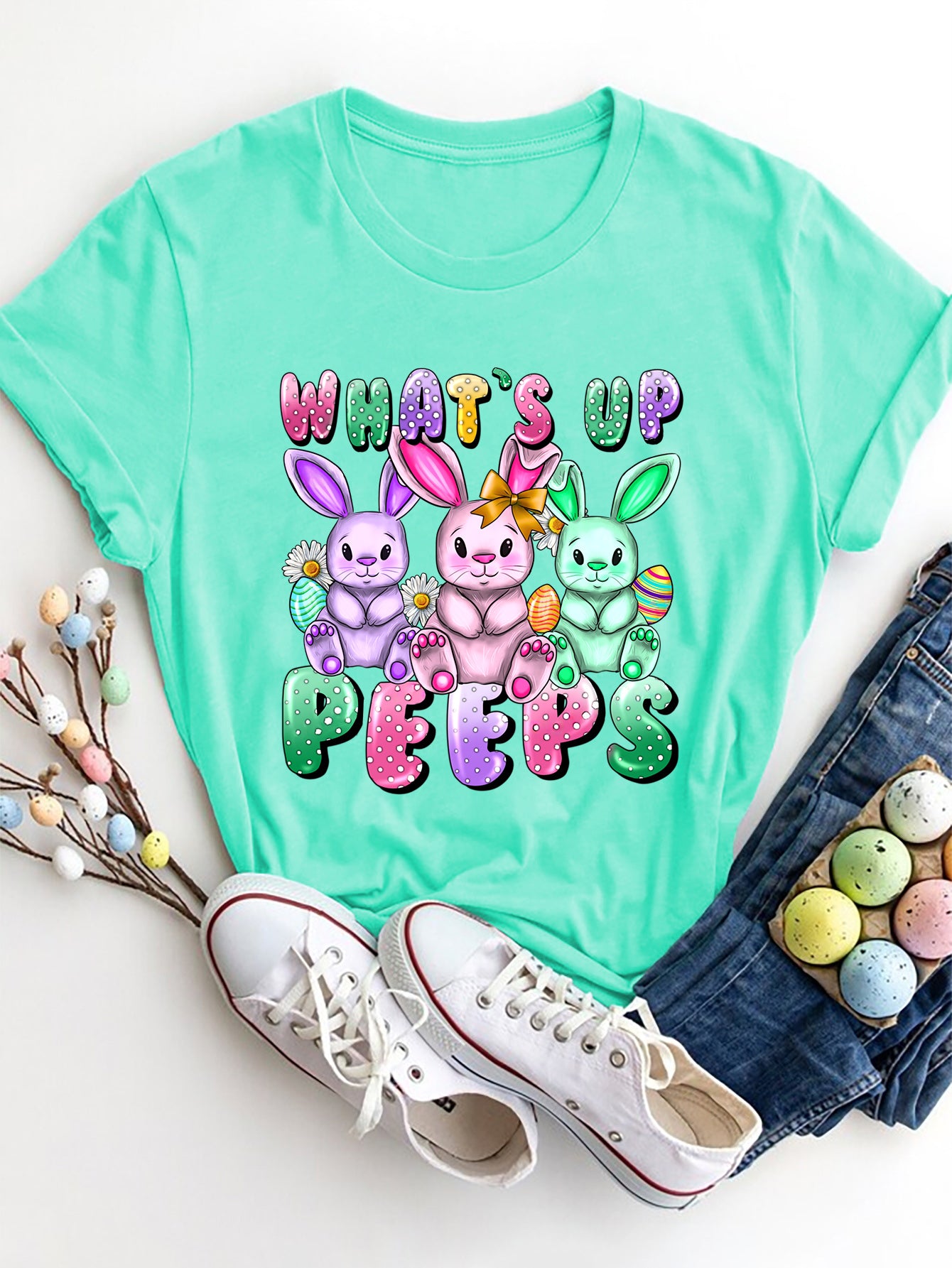 Graphic Round Neck Short Sleeve T-Shirt - Lojy Shop