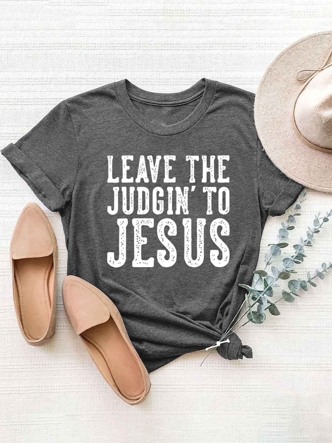 Letter Graphic Round Neck Short Sleeve T-Shirt - Lojy Shop