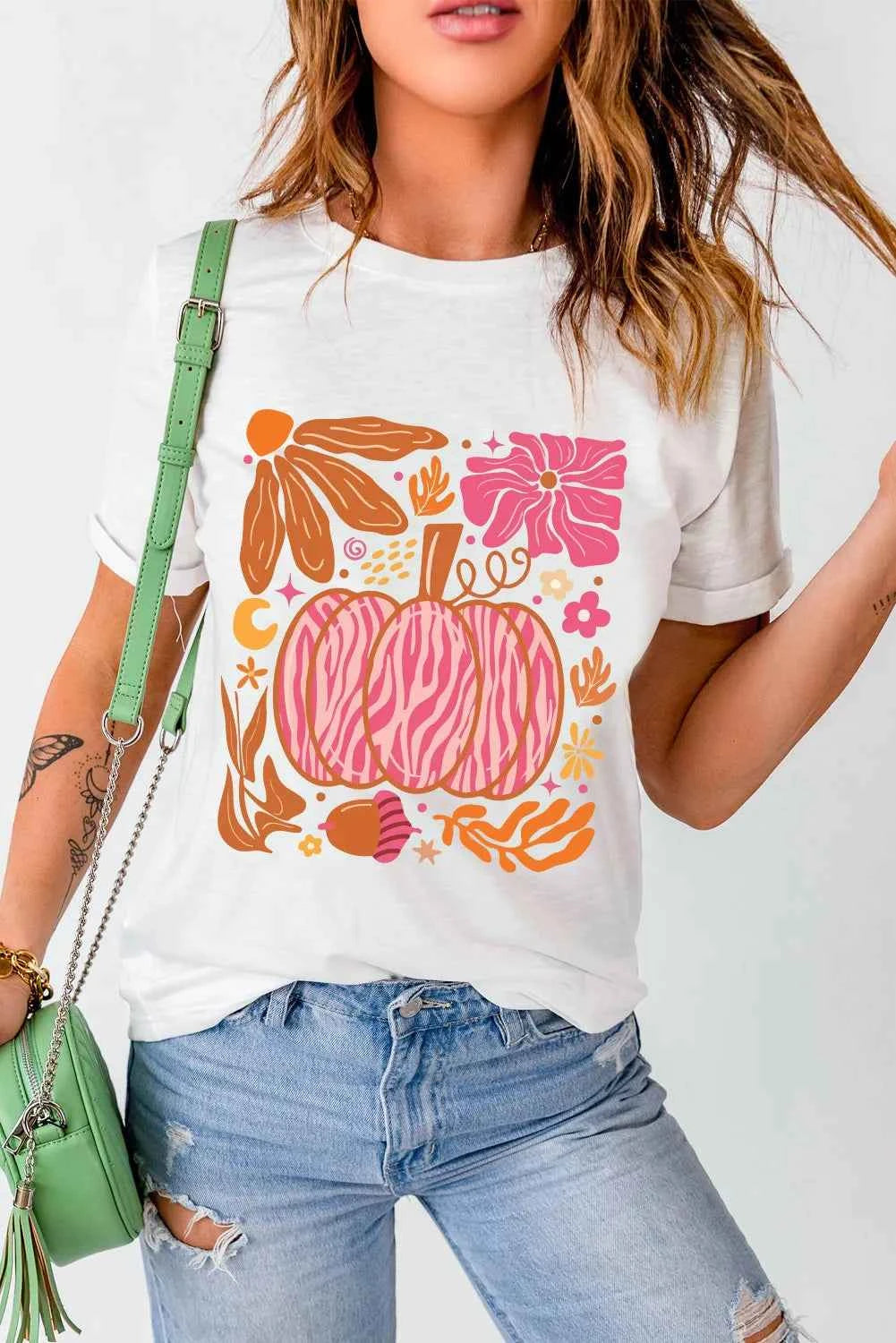 Graphic Round Neck Short Sleeve T-Shirt - Lojy Shop
