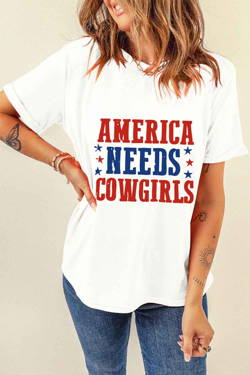 Letter Graphic Round Neck Short Sleeve T-Shirt - Lojy Shop