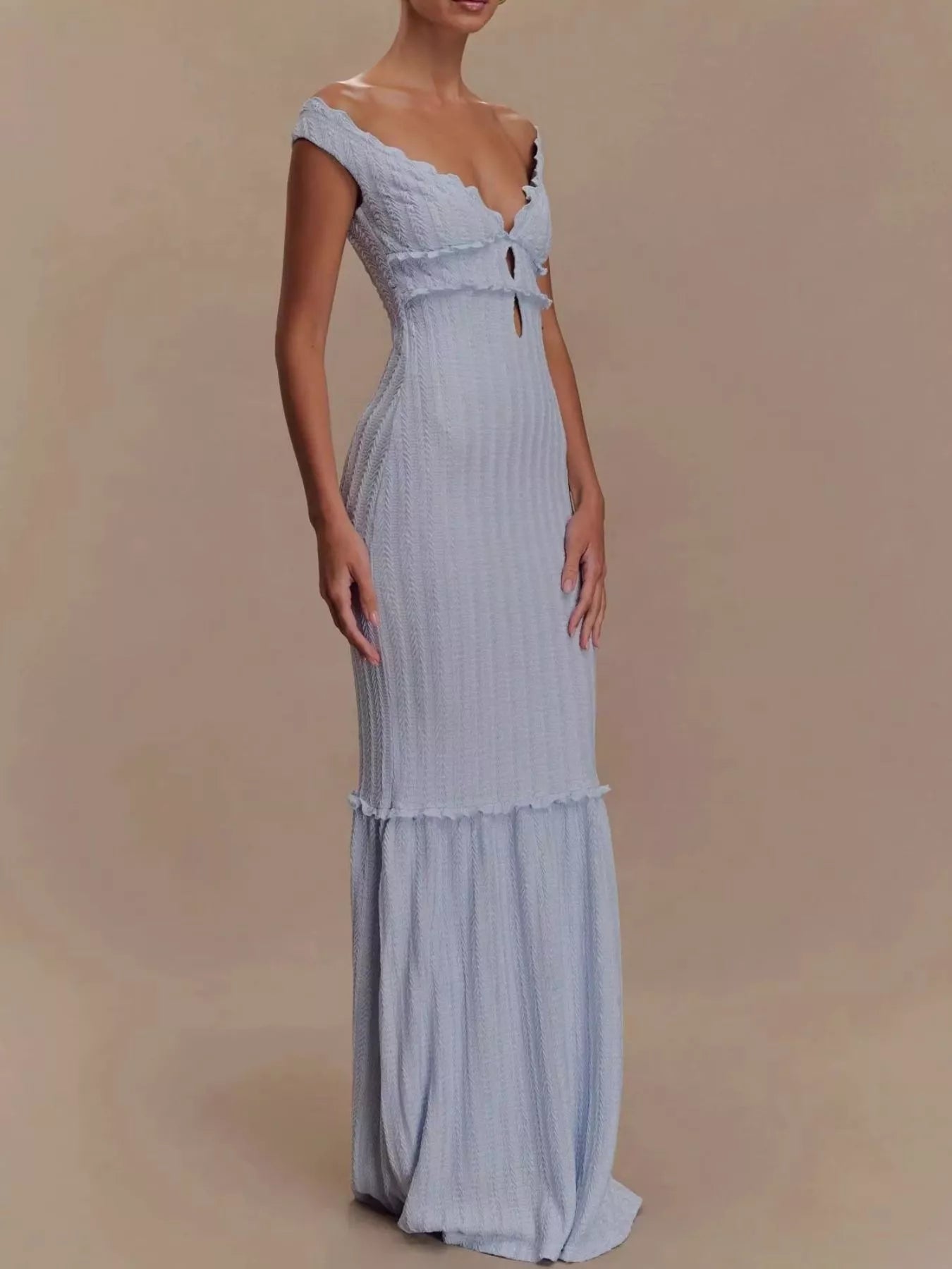 Frill Off-Shoulder Knit Maxi Mermaid Dress