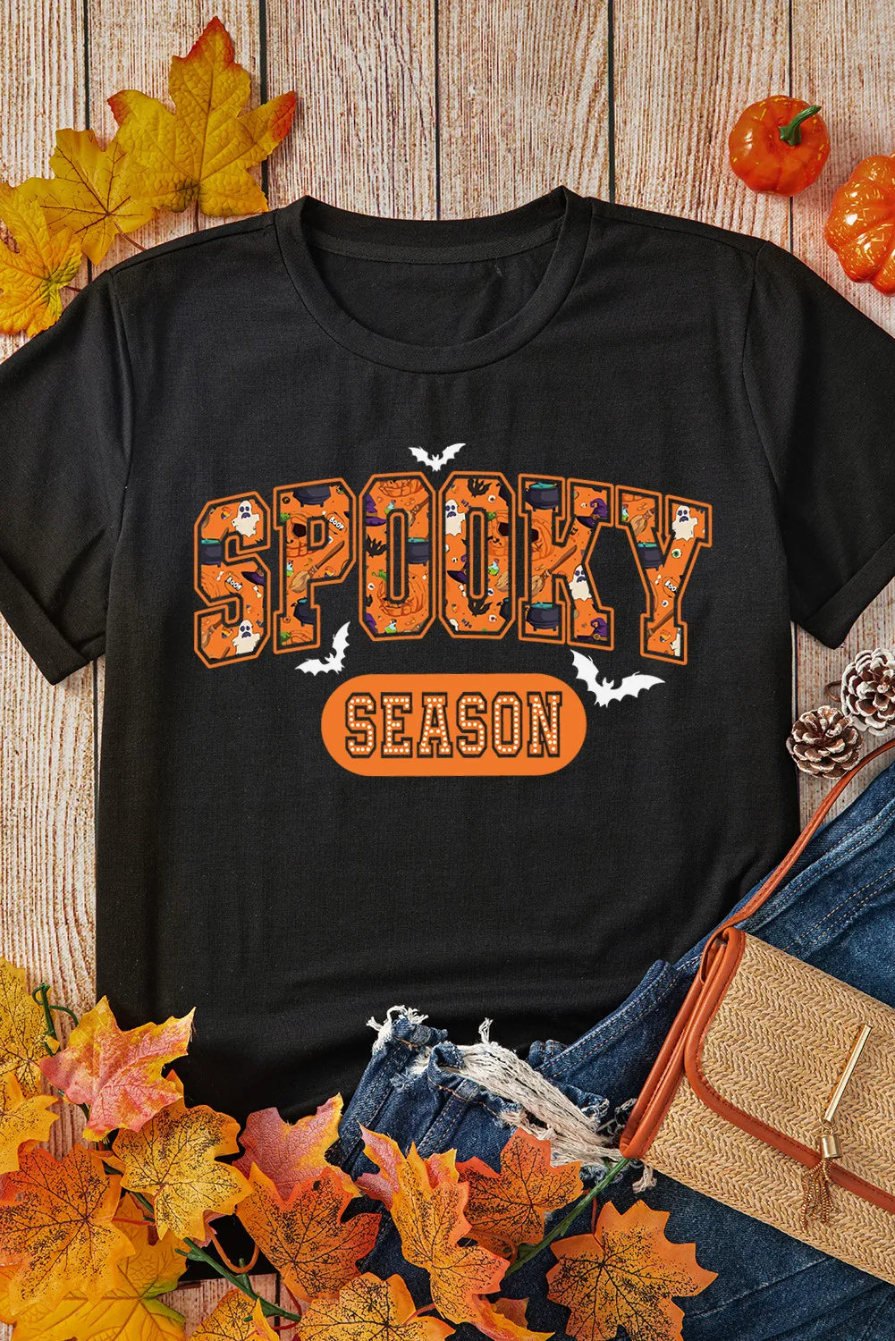 SPOOKY SEASON Round Neck Short Sleeve T-Shirt - Lojy Shop