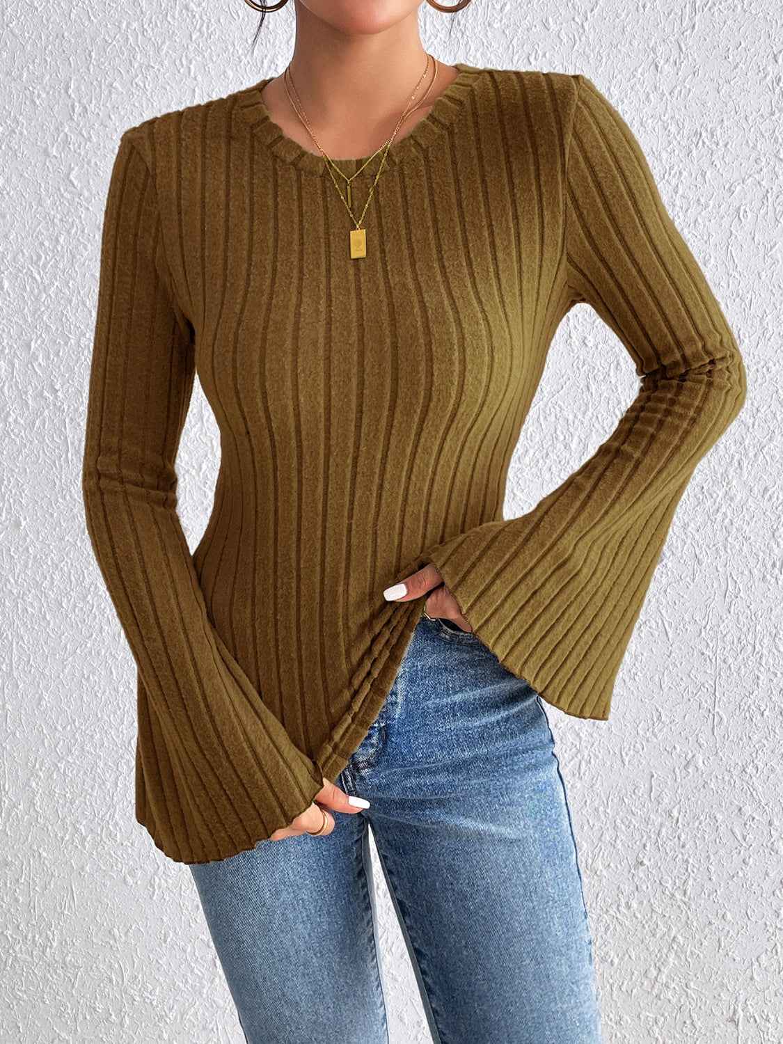 Honey Round Neck Flare Sleeve T-Shirt - Lojy Shop