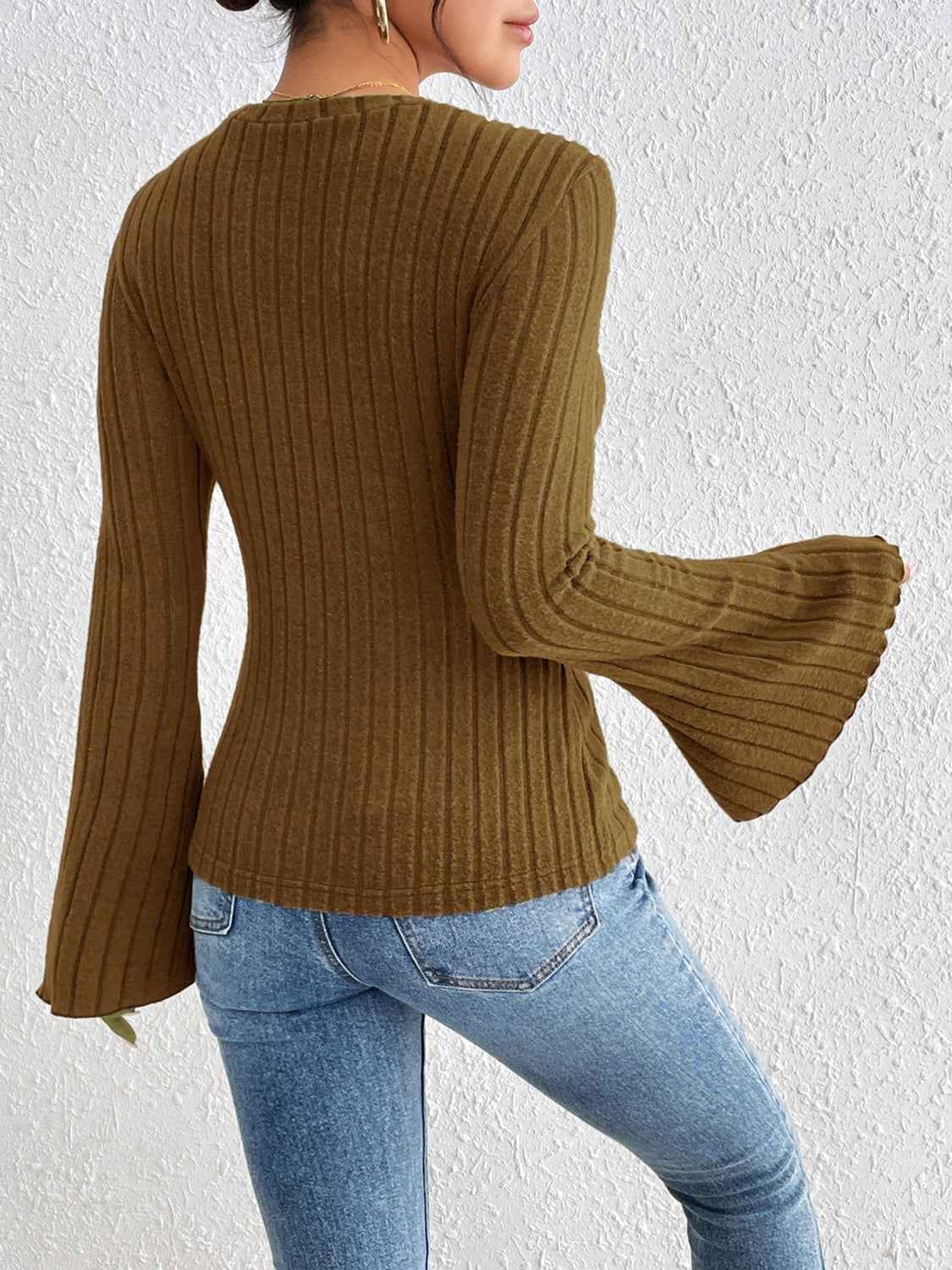 Honey Round Neck Flare Sleeve T-Shirt - Lojy Shop