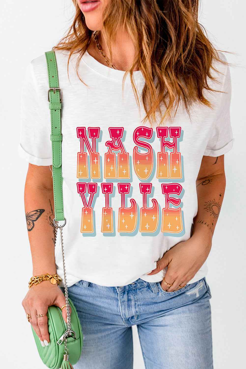 Letter Graphic Round Neck Short Sleeve T-Shirt - Lojy Shop