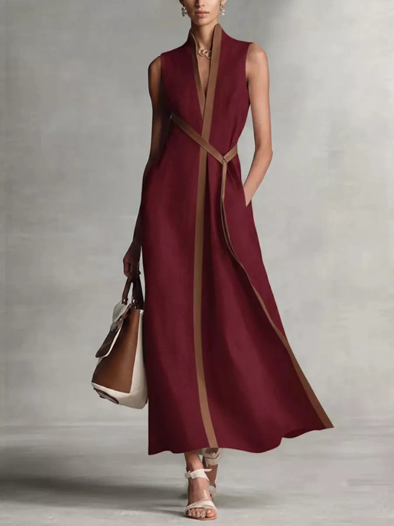 Full Size Contrast Trim Sleeveless Maxi Dress Plus Size