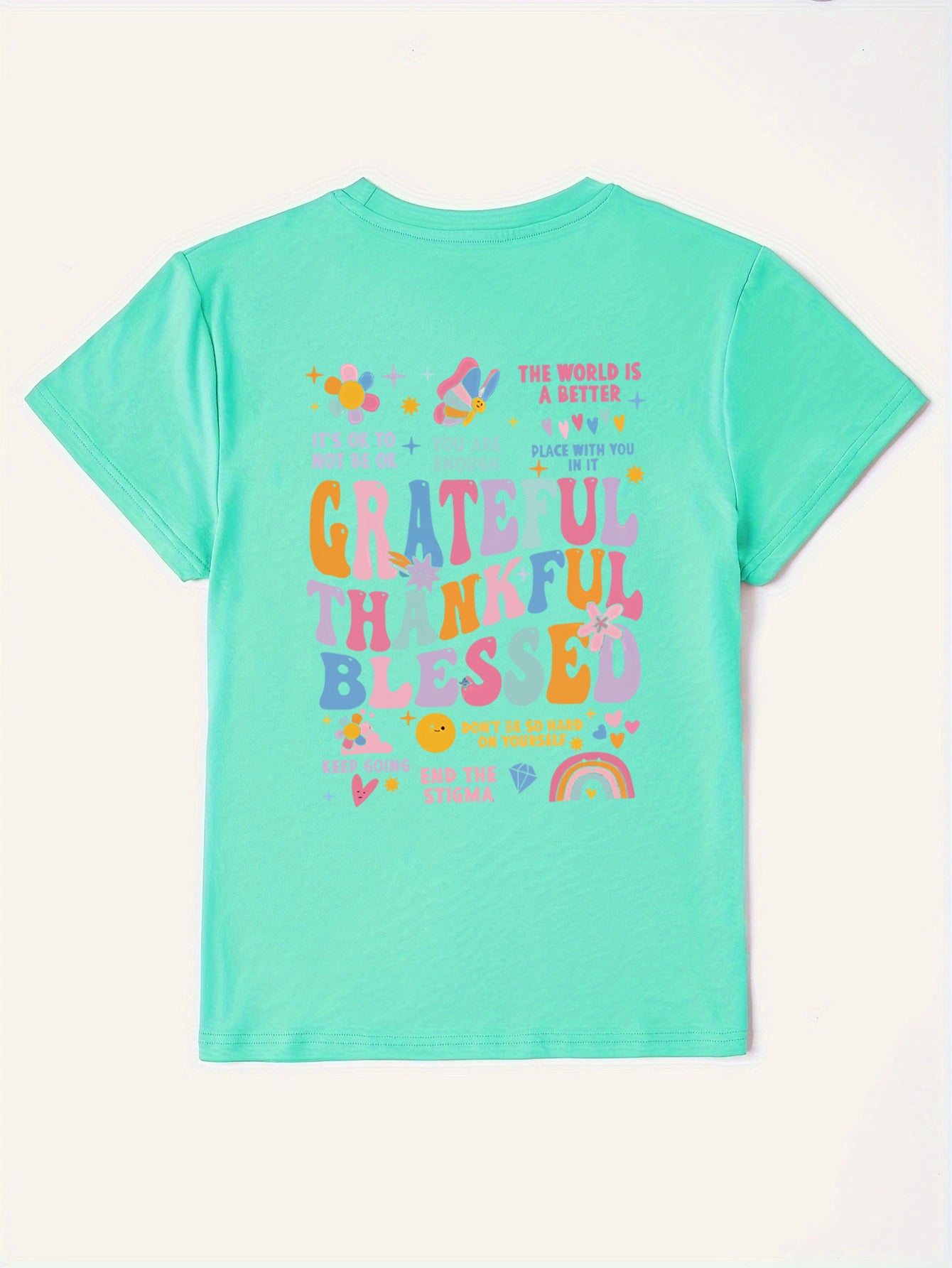 Letter Graphic Round Neck Short Sleeve T-Shirt - Lojy Shop