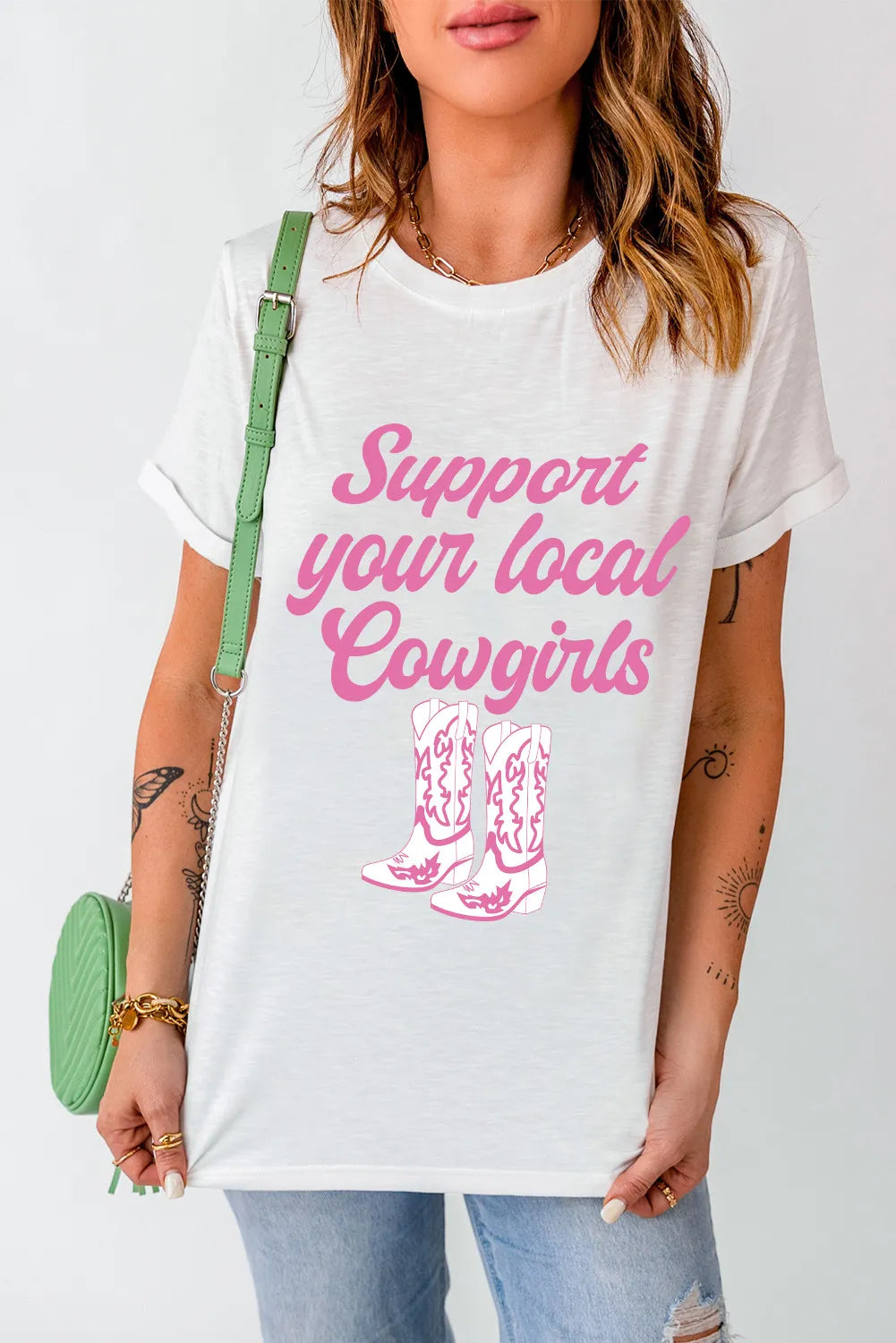 Letter Graphic Round Neck Short Sleeve T-Shirt - Lojy Shop