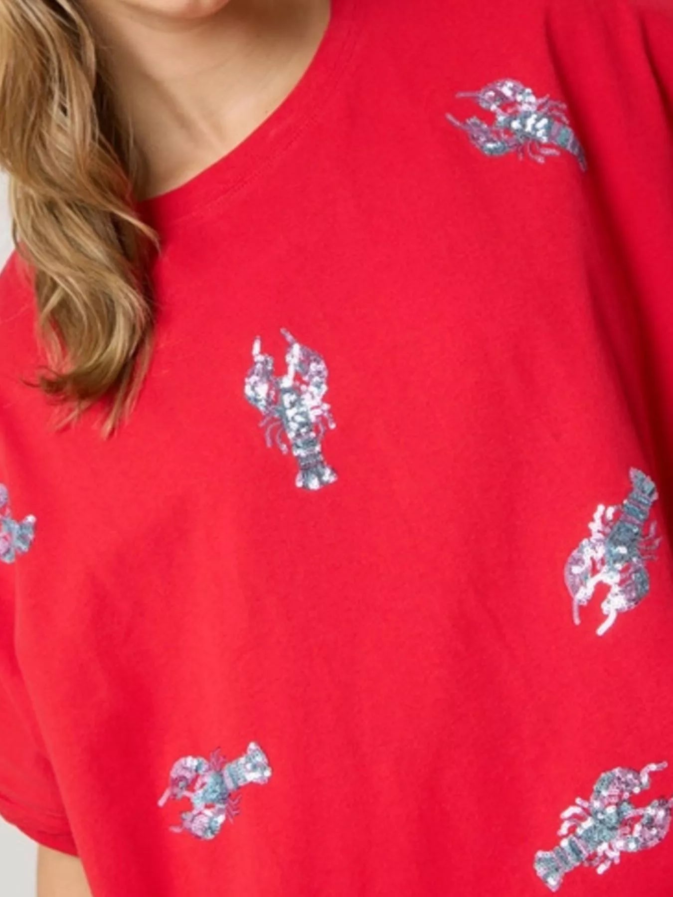 Sequin Lobster Round Neck T-Shirt