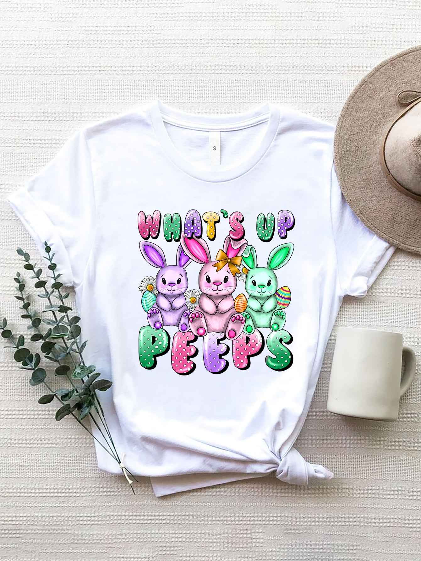 Graphic Round Neck Short Sleeve T-Shirt - Lojy Shop