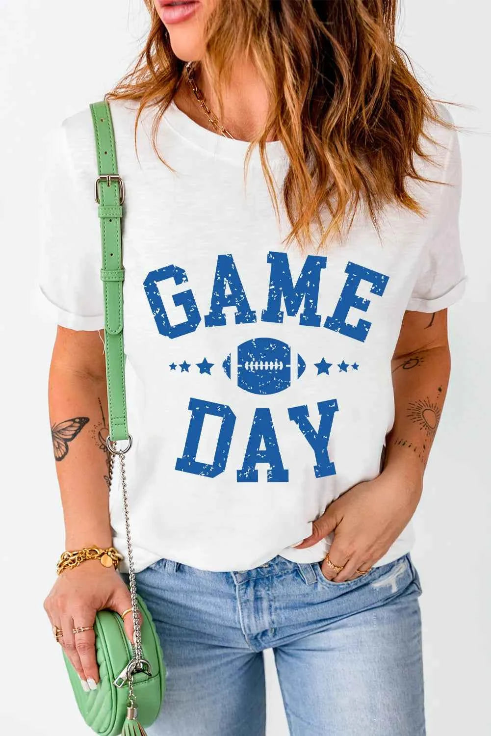 GAME DAY Round Neck Short Sleeve T-Shirt - Lojy Shop