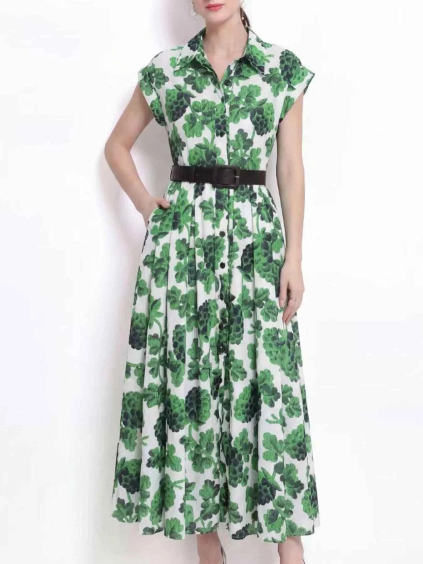 Printed Button Front Cap Sleeve Dress