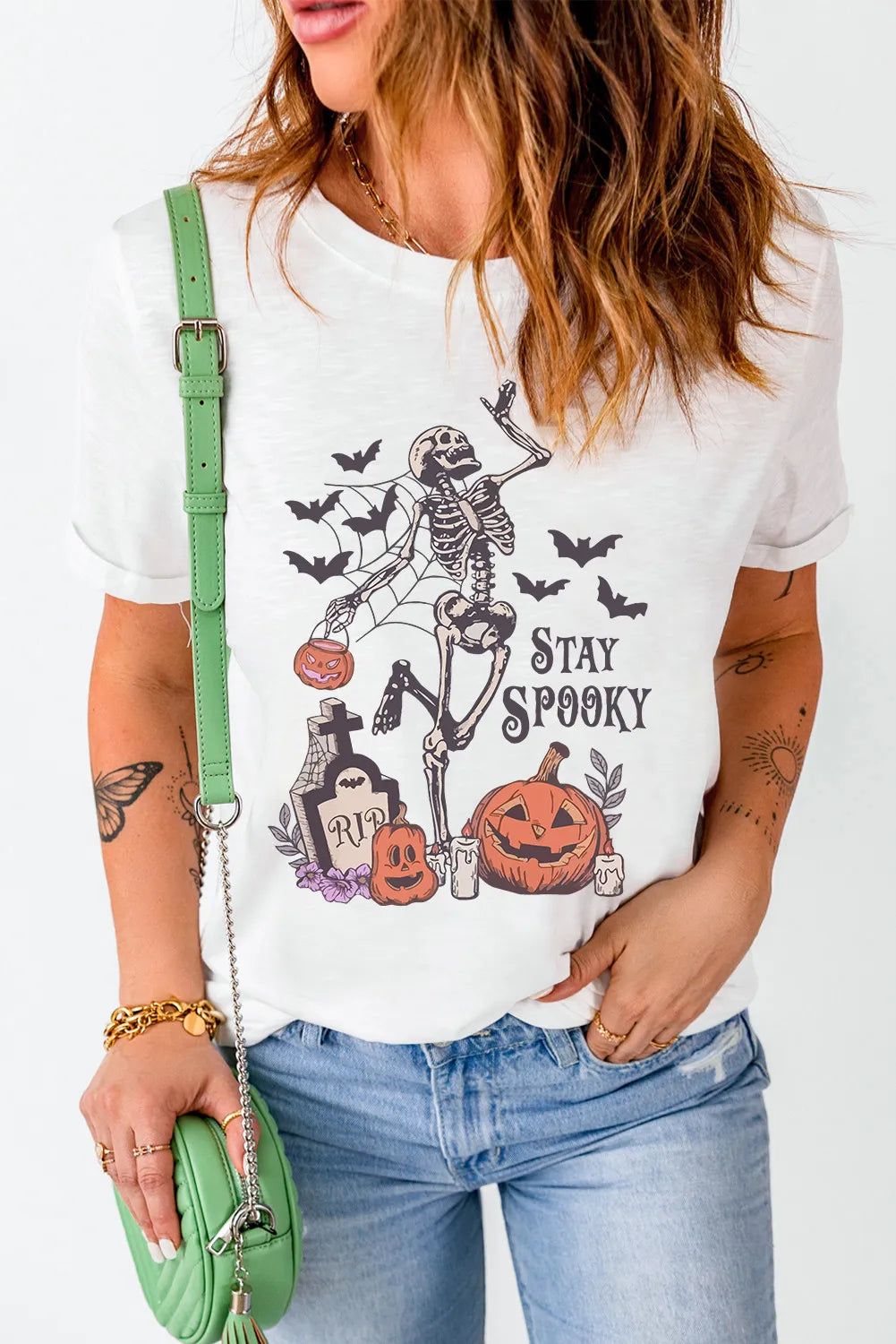 Graphic Round Neck Short Sleeve T-Shirt - Lojy Shop