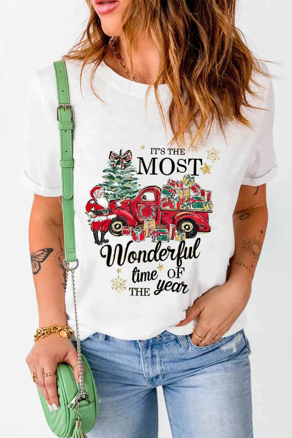 Graphic Round Neck Short Sleeve T-Shirt - Lojy Shop