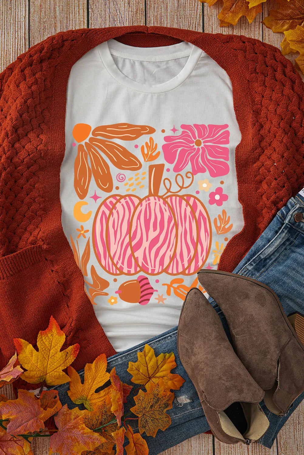 Graphic Round Neck Short Sleeve T-Shirt - Lojy Shop
