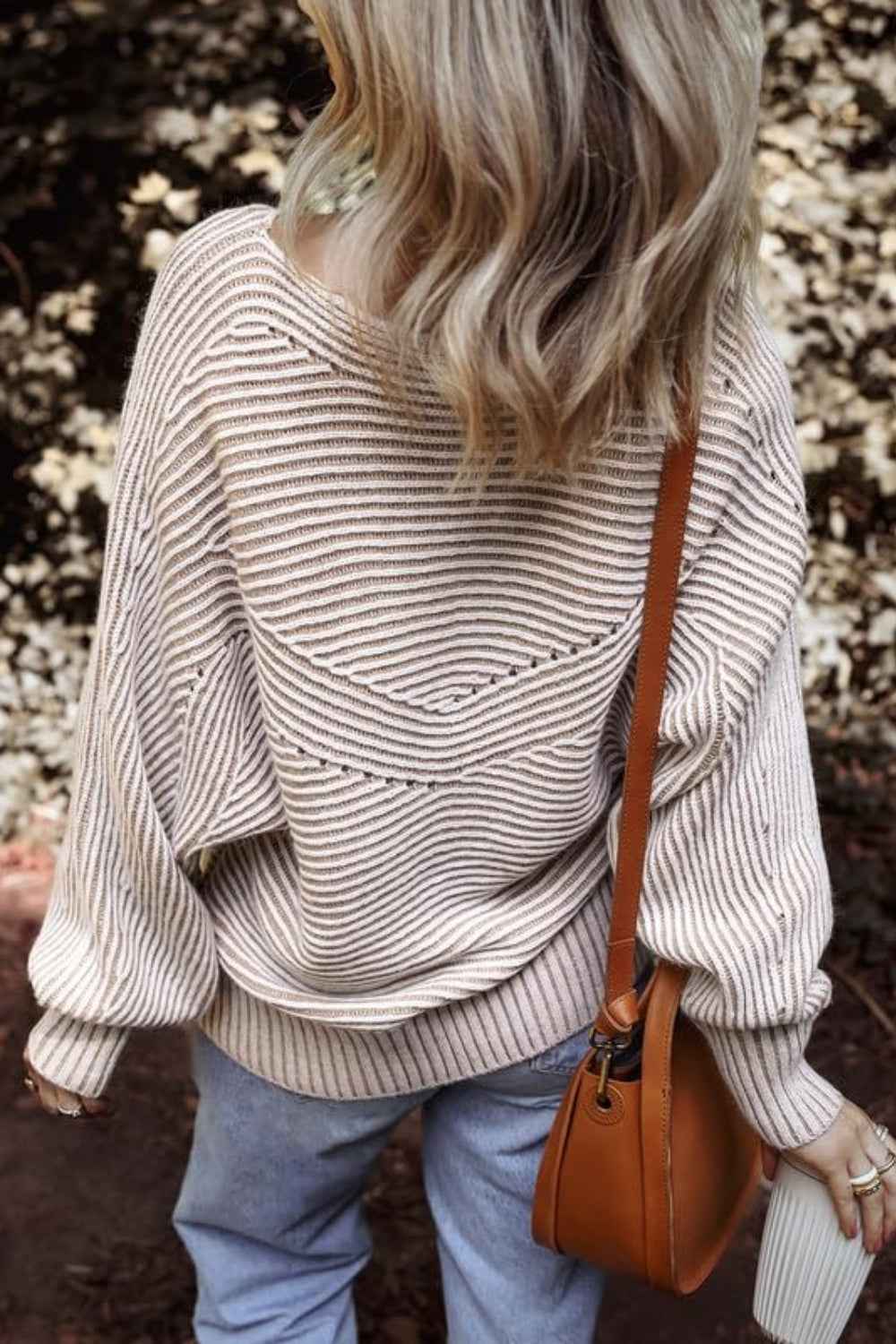 Textured Striped Round Neck Long Sleeve Top - Lojy Shop