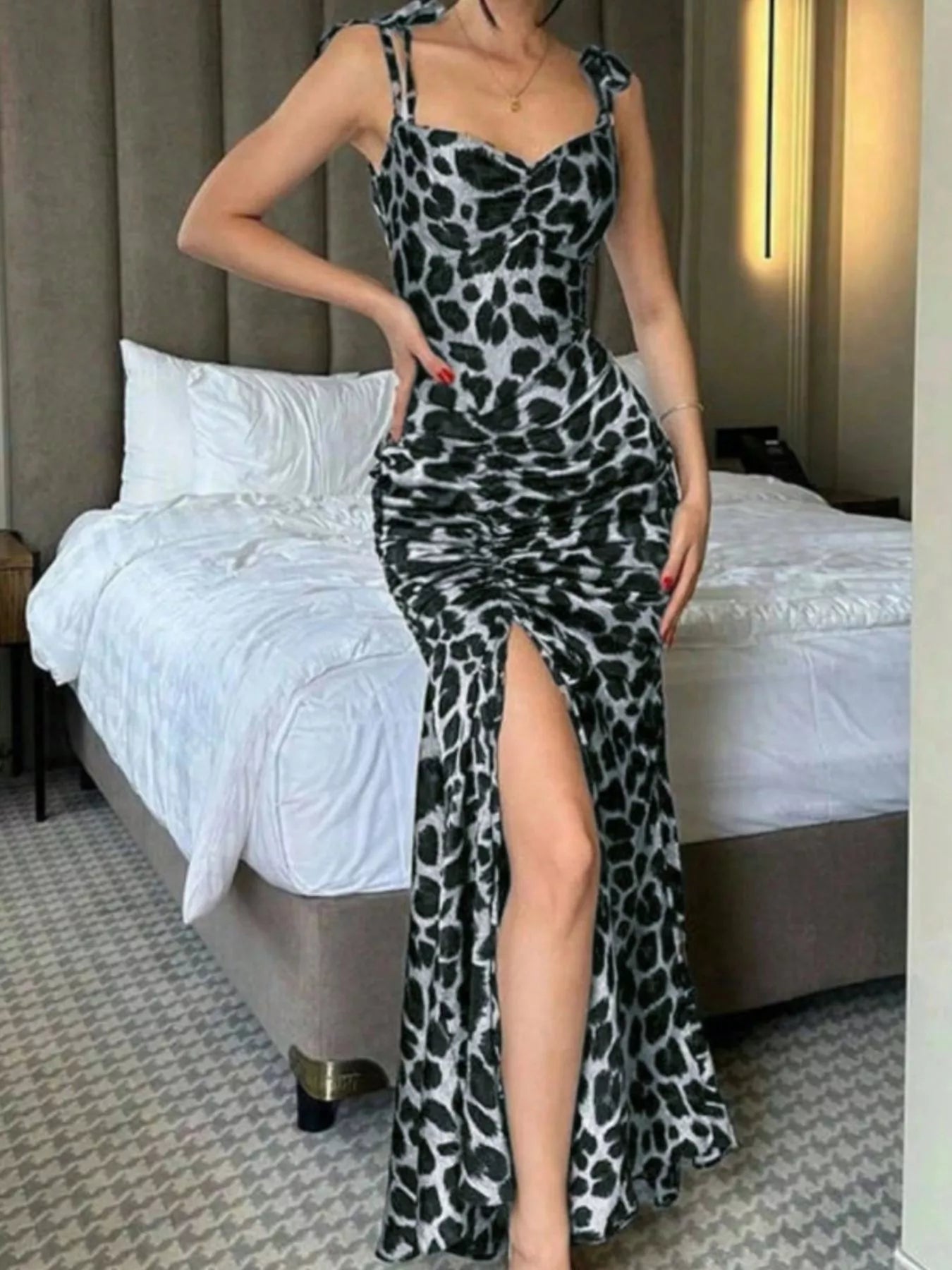 Ruched Slit Sweetheart Neck Cami Dress